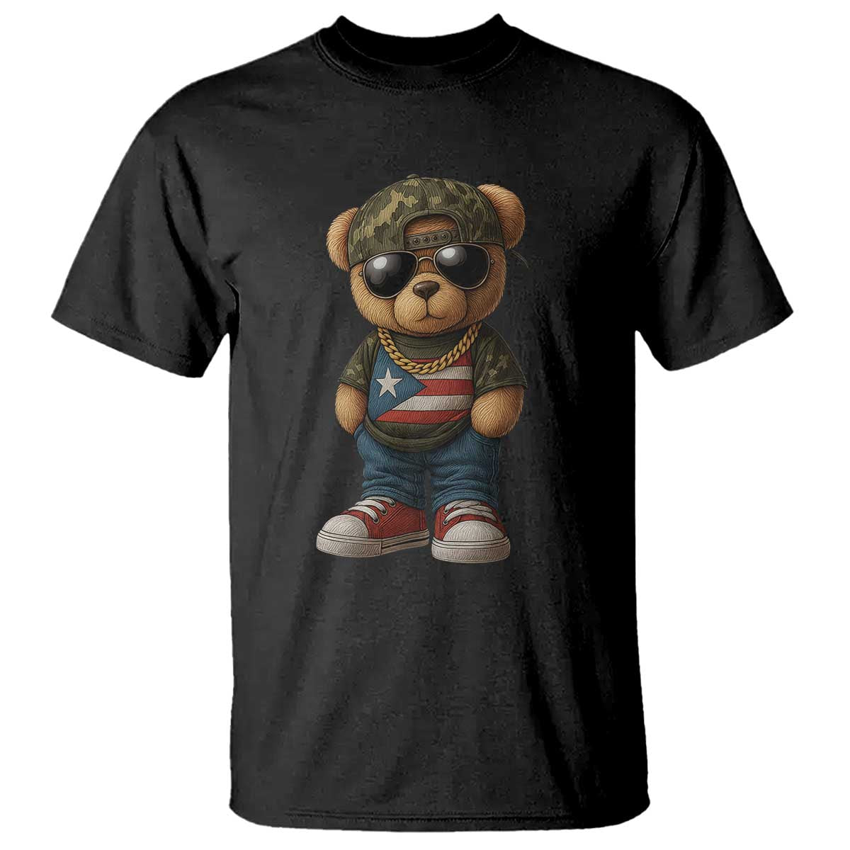 Camo Teddy Bear Puerto Rico Flag T Shirt Camouflage Rican Boricua - Wonder Print Shop