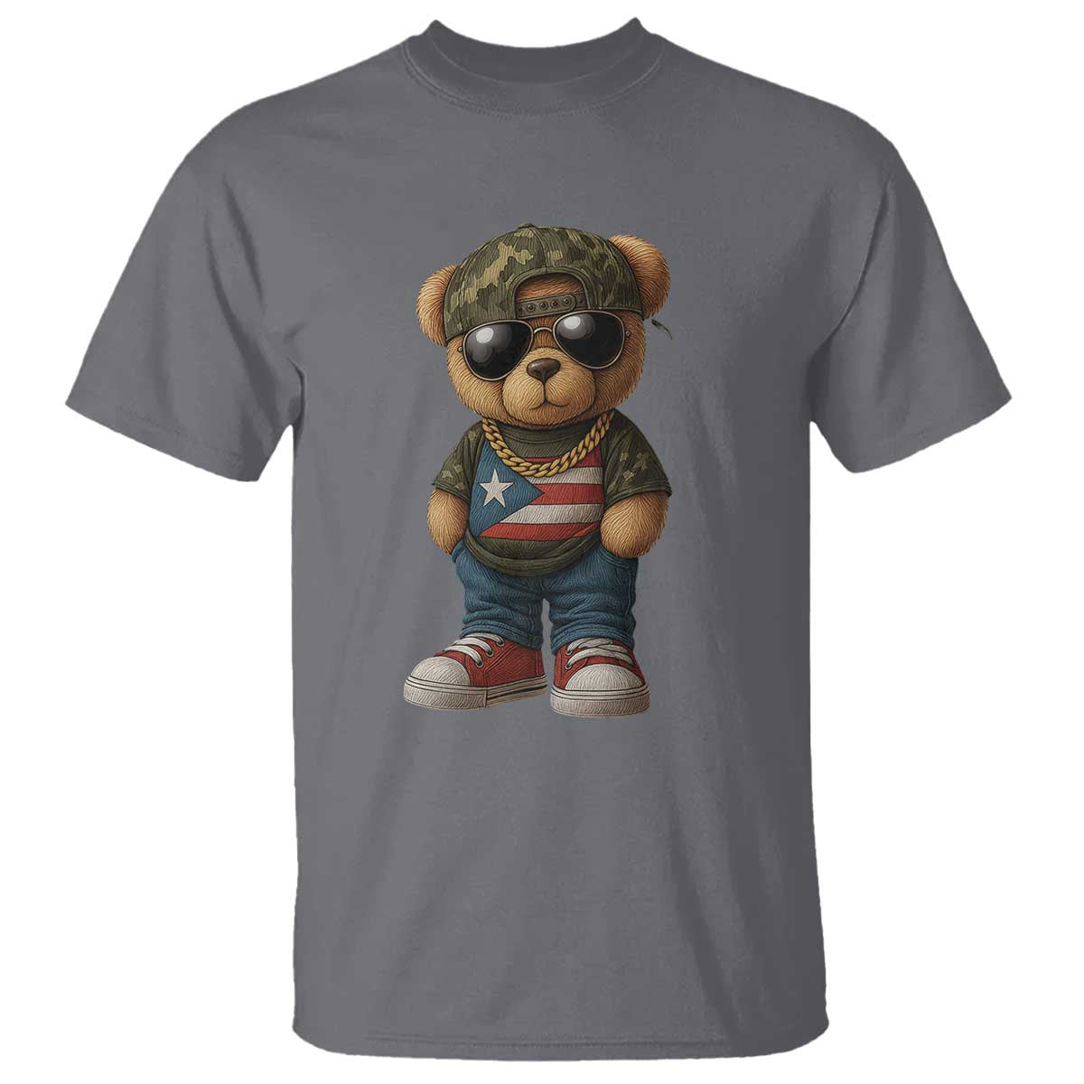 Camo Teddy Bear Puerto Rico Flag T Shirt Camouflage Rican Boricua - Wonder Print Shop