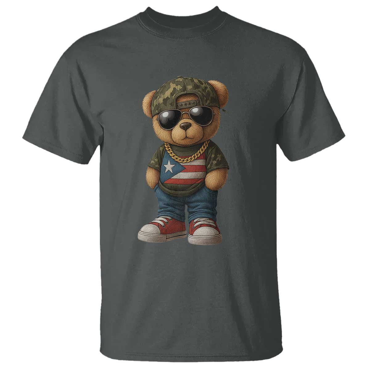 Camo Teddy Bear Puerto Rico Flag T Shirt Camouflage Rican Boricua - Wonder Print Shop