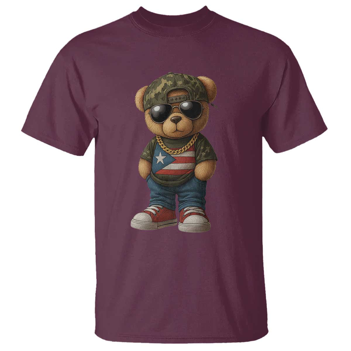 Camo Teddy Bear Puerto Rico Flag T Shirt Camouflage Rican Boricua - Wonder Print Shop