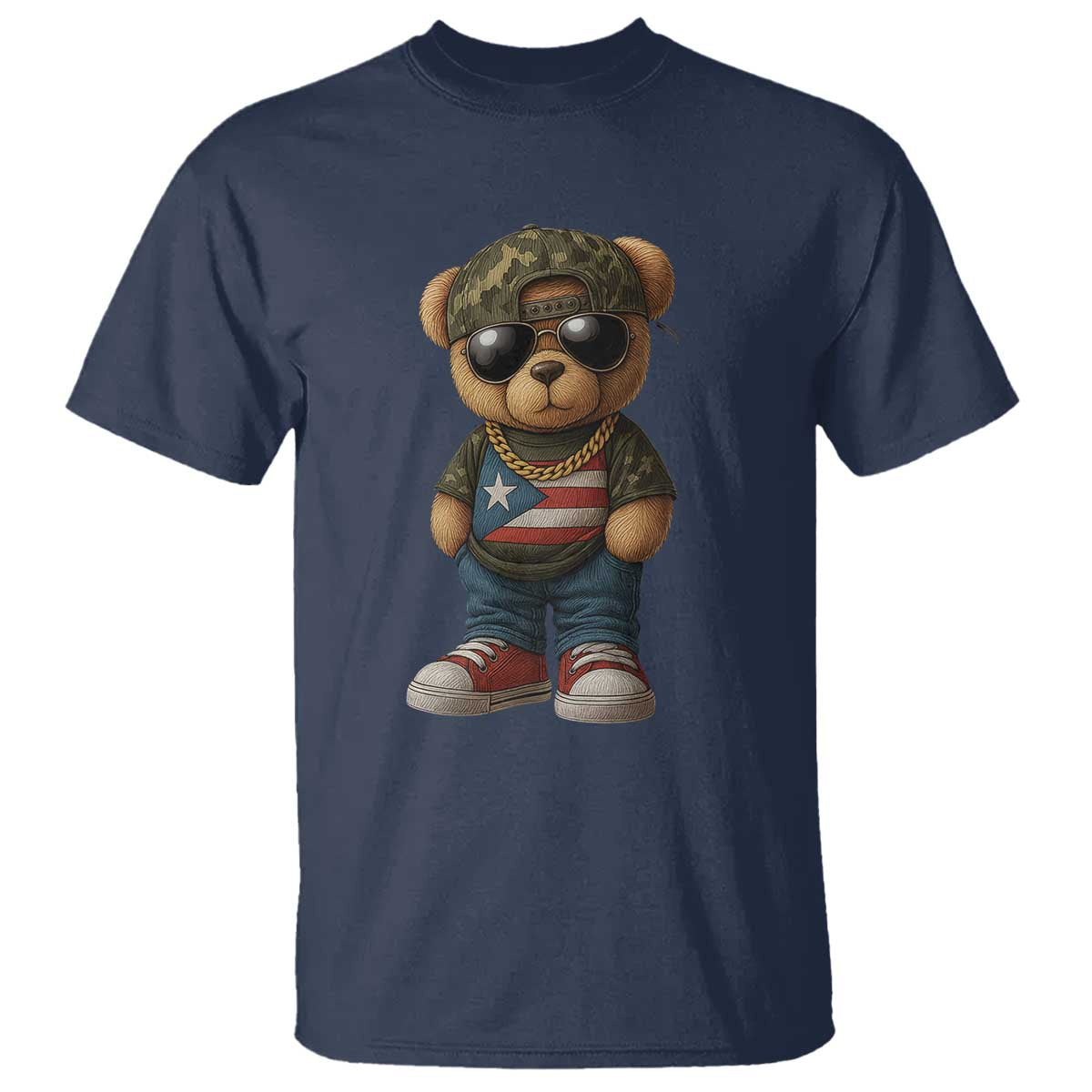 Camo Teddy Bear Puerto Rico Flag T Shirt Camouflage Rican Boricua - Wonder Print Shop