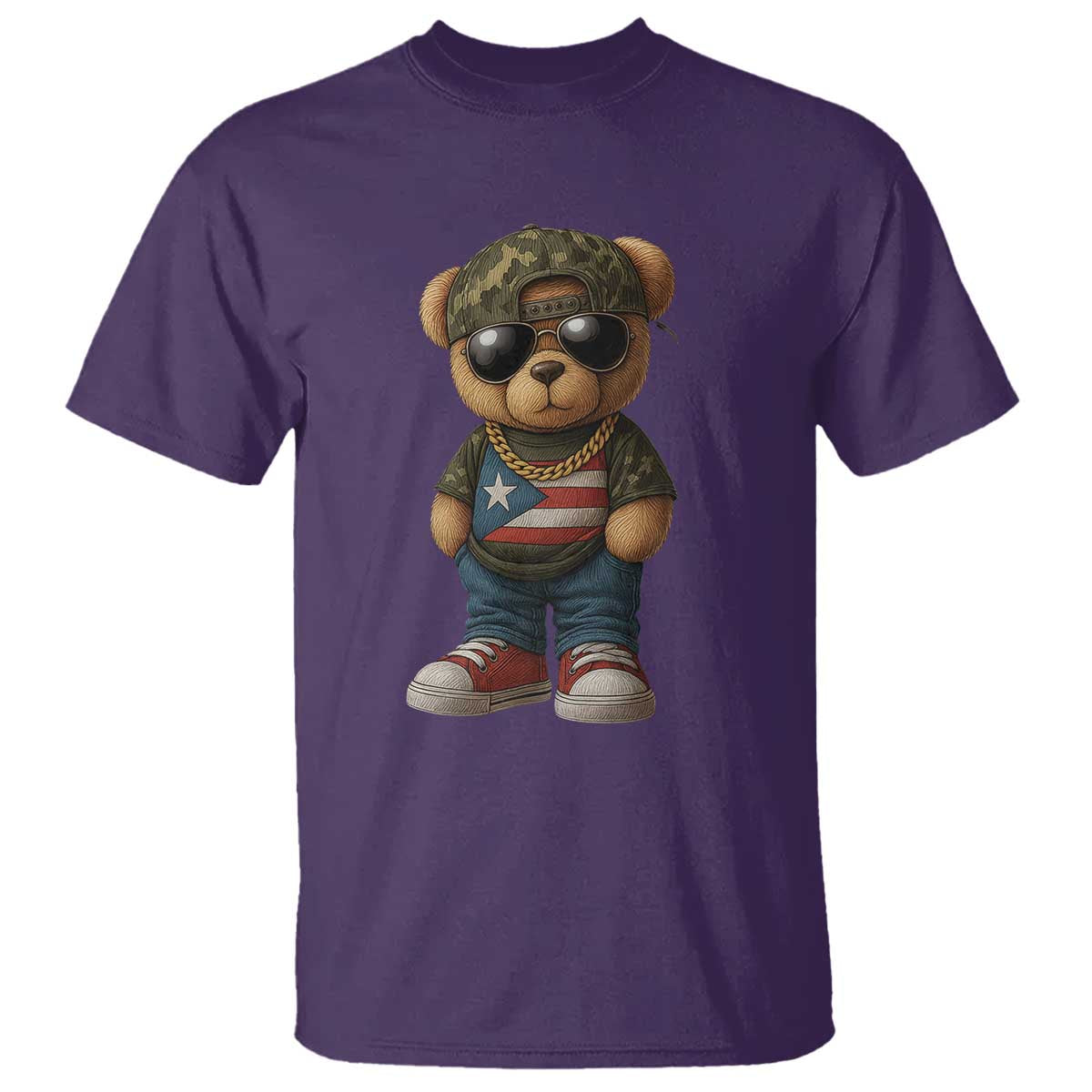 Camo Teddy Bear Puerto Rico Flag T Shirt Camouflage Rican Boricua - Wonder Print Shop