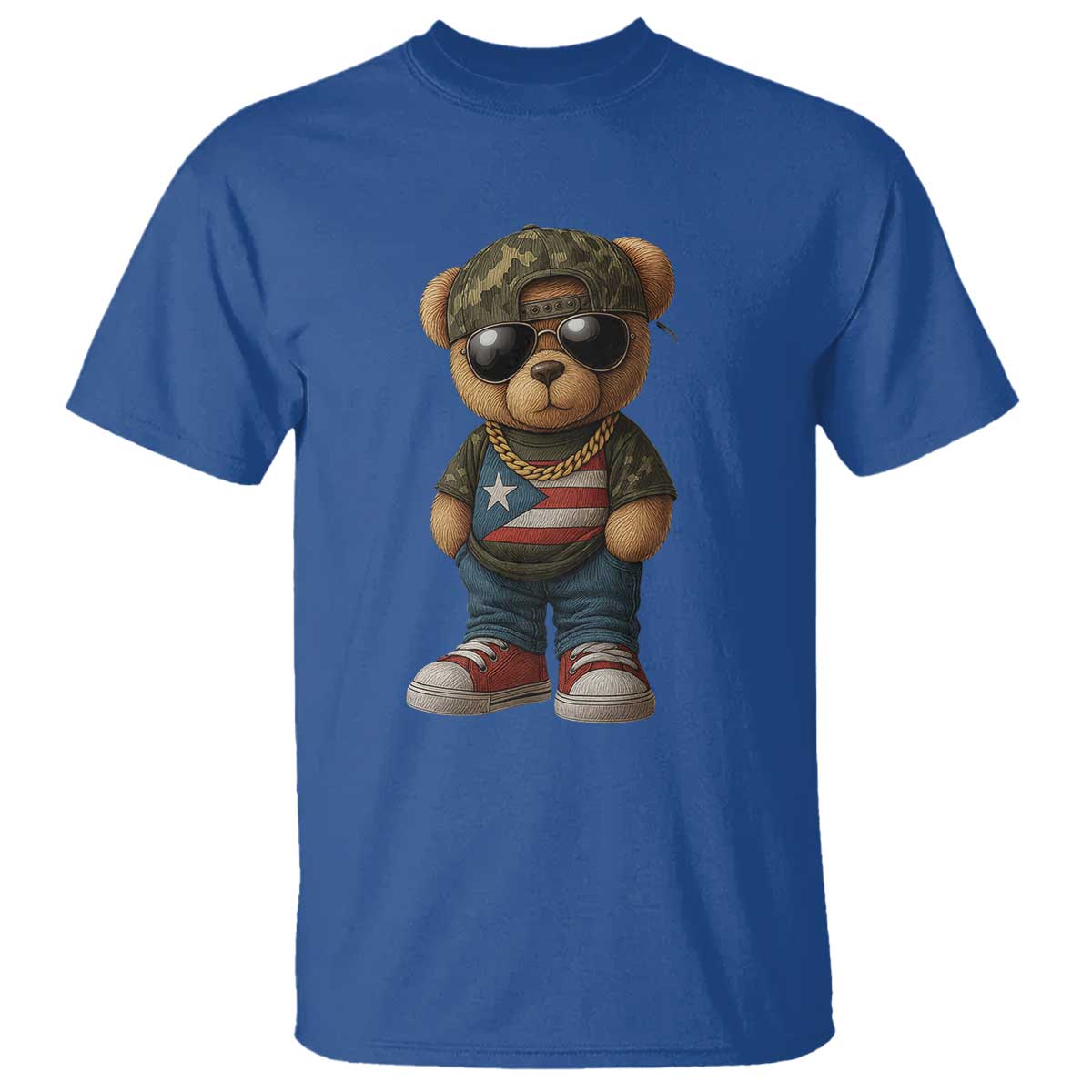 Camo Teddy Bear Puerto Rico Flag T Shirt Camouflage Rican Boricua - Wonder Print Shop