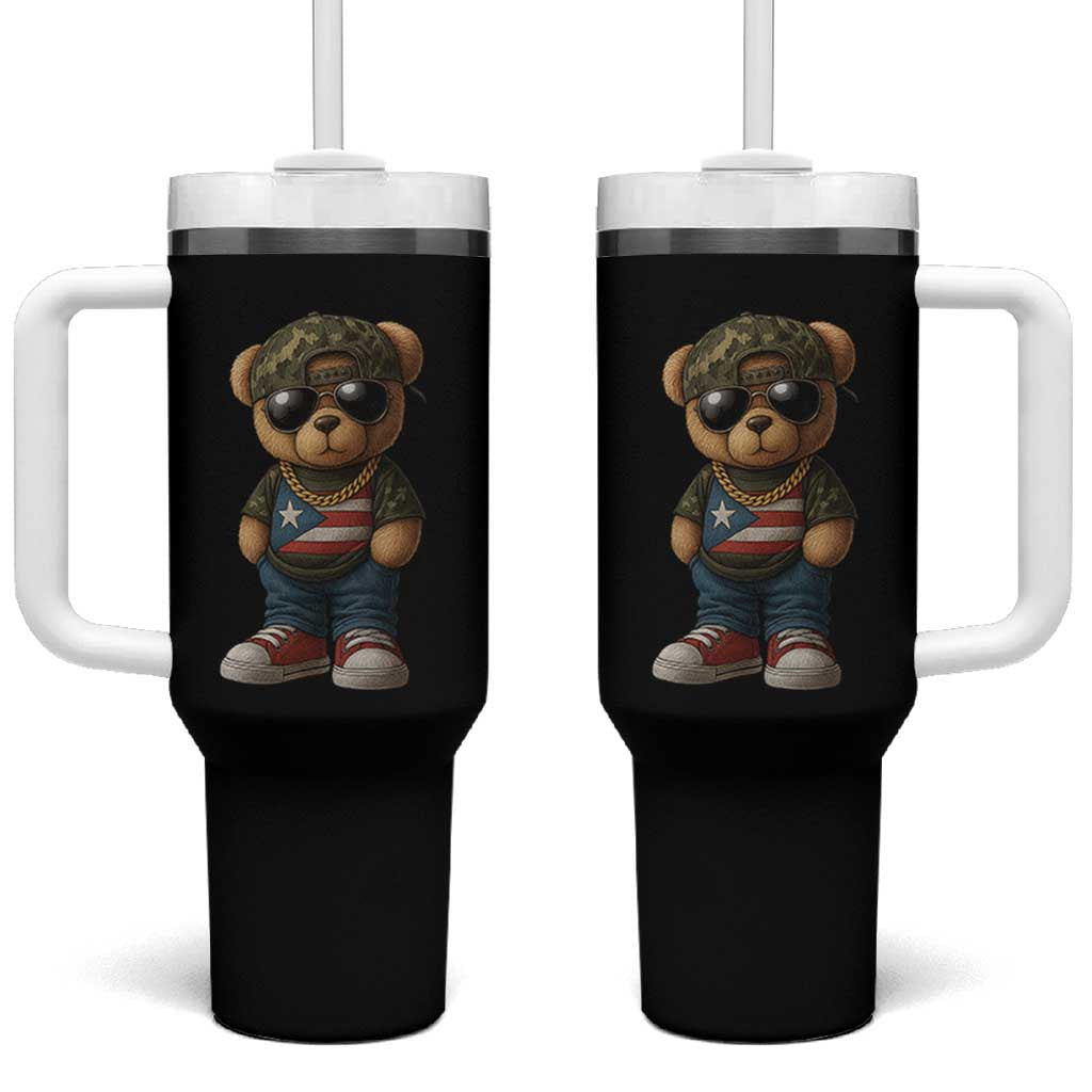 Camo Teddy Bear Puerto Rico Flag Tumbler With Handle Camouflage Rican Boricua - Wonder Print Shop