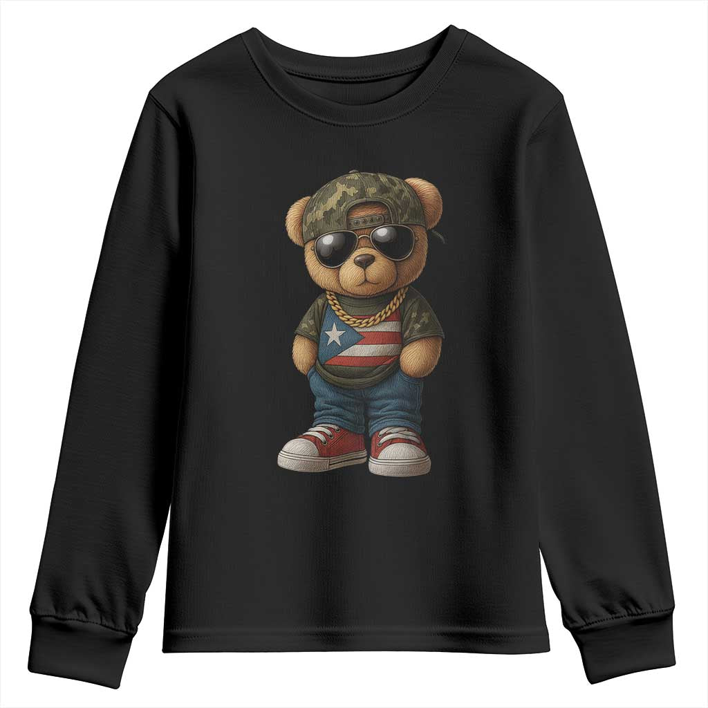 Camo Teddy Bear Puerto Rico Flag Youth Sweatshirt Camouflage Rican Boricua - Wonder Print Shop