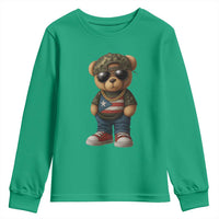 Camo Teddy Bear Puerto Rico Flag Youth Sweatshirt Camouflage Rican Boricua - Wonder Print Shop