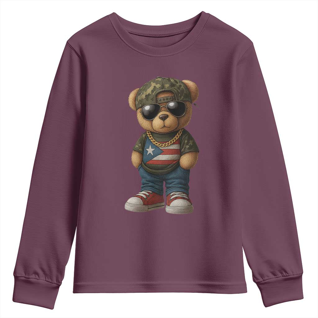 Camo Teddy Bear Puerto Rico Flag Youth Sweatshirt Camouflage Rican Boricua - Wonder Print Shop