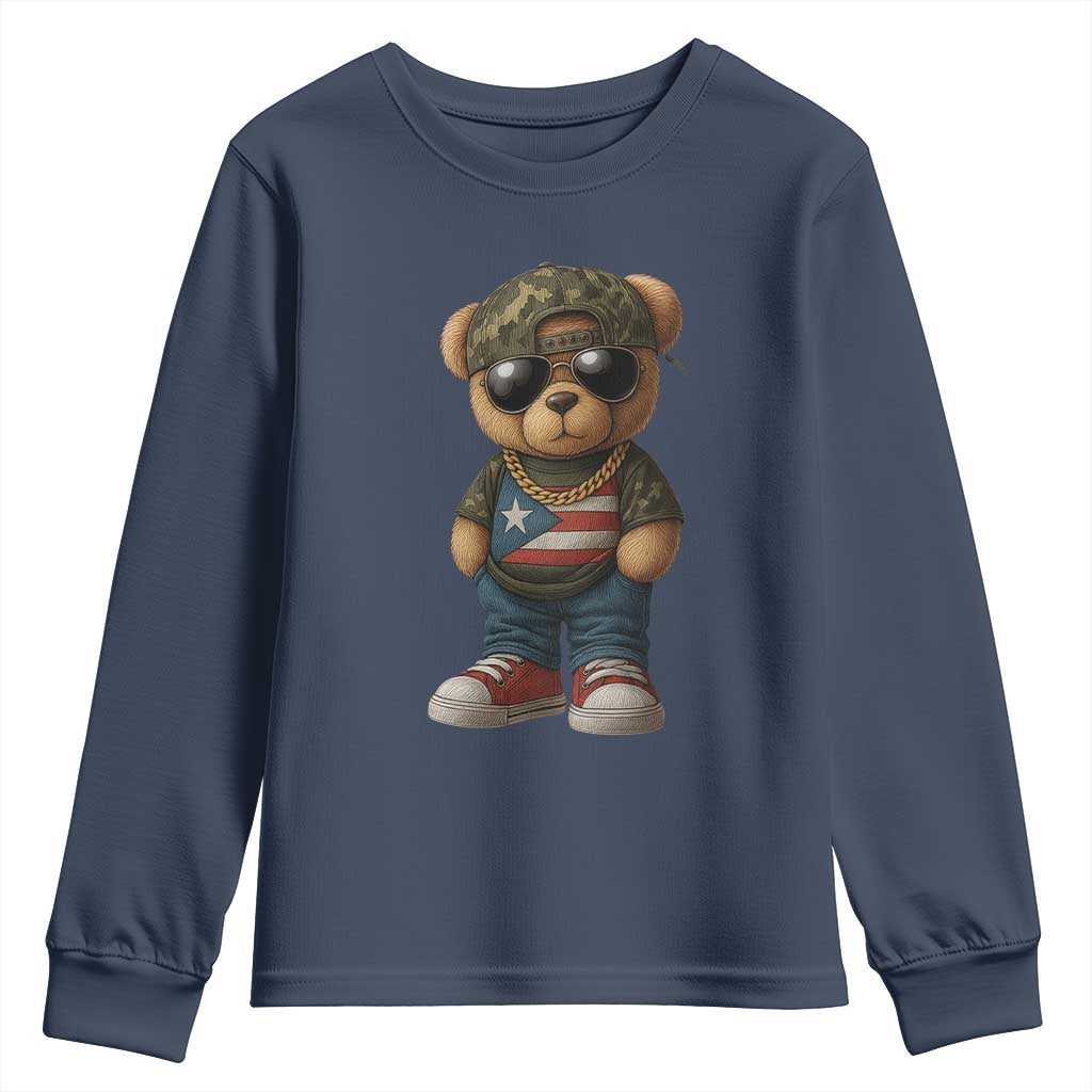 Camo Teddy Bear Puerto Rico Flag Youth Sweatshirt Camouflage Rican Boricua - Wonder Print Shop