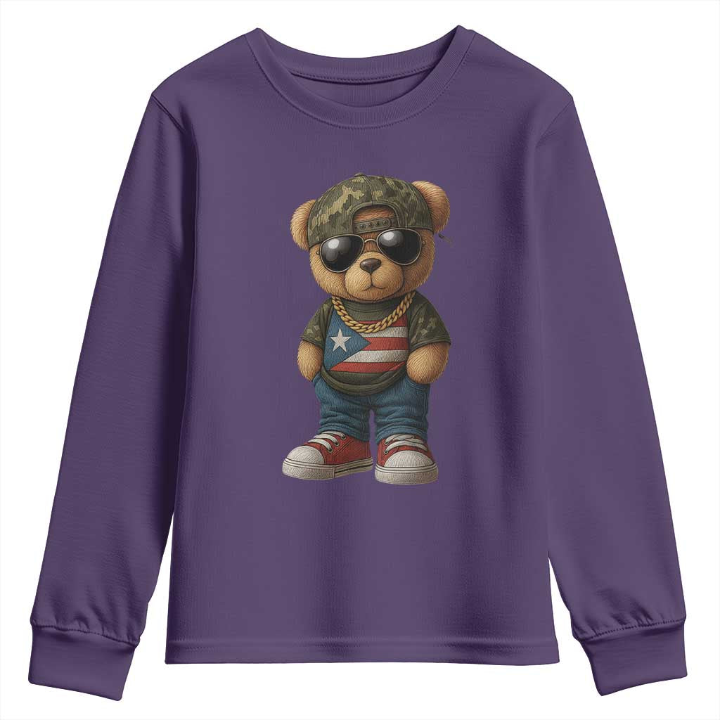 Camo Teddy Bear Puerto Rico Flag Youth Sweatshirt Camouflage Rican Boricua - Wonder Print Shop