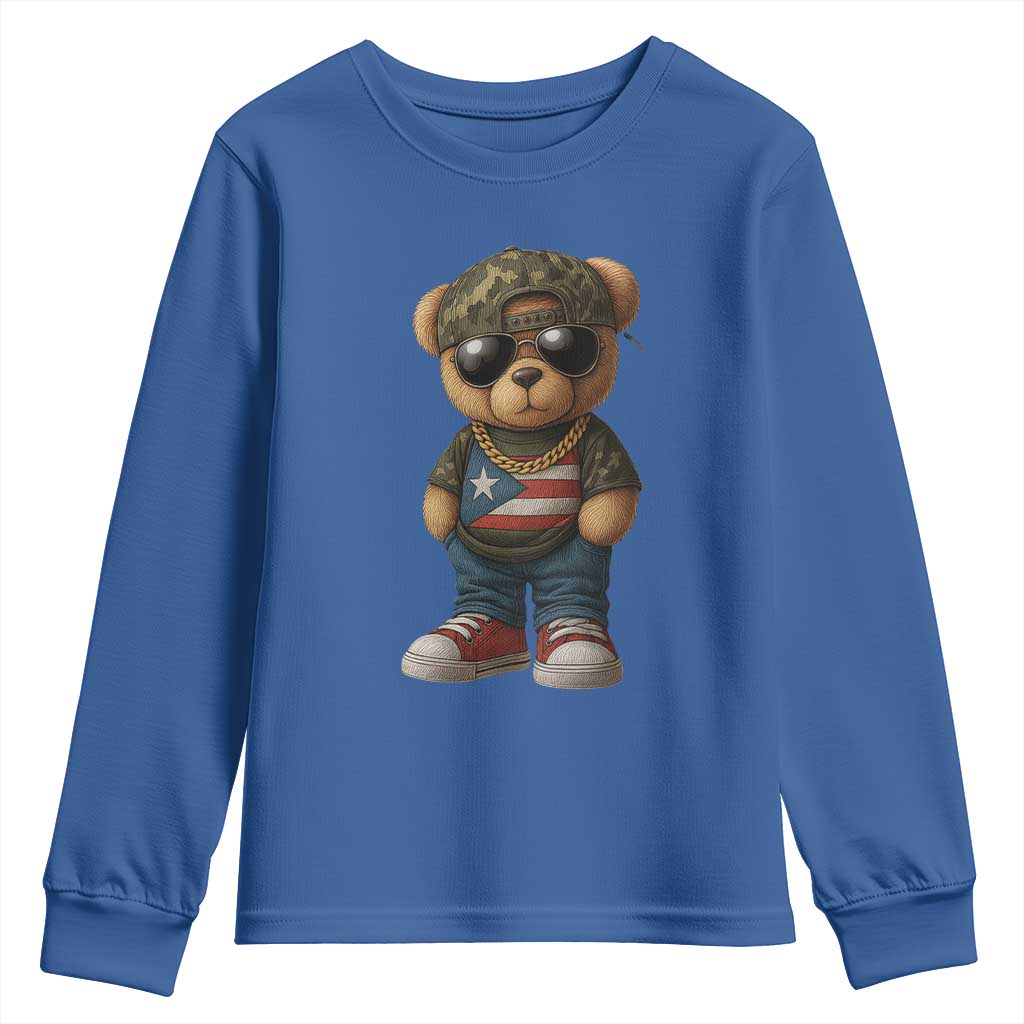Camo Teddy Bear Puerto Rico Flag Youth Sweatshirt Camouflage Rican Boricua - Wonder Print Shop