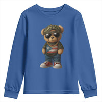 Camo Teddy Bear Puerto Rico Flag Youth Sweatshirt Camouflage Rican Boricua - Wonder Print Shop