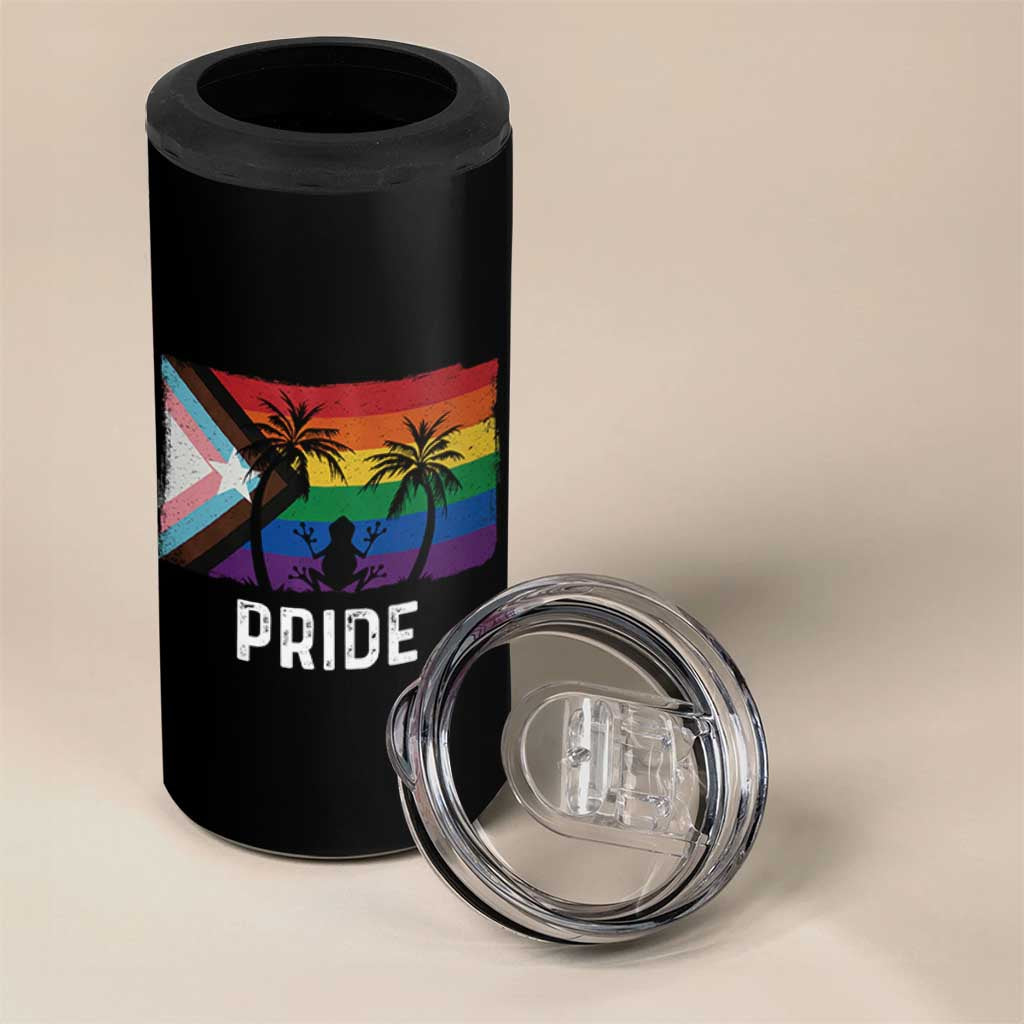 Puerto Rican LGBTQ 4 in 1 Can Cooler Tumbler Boricua Rainbow Flag Pride
