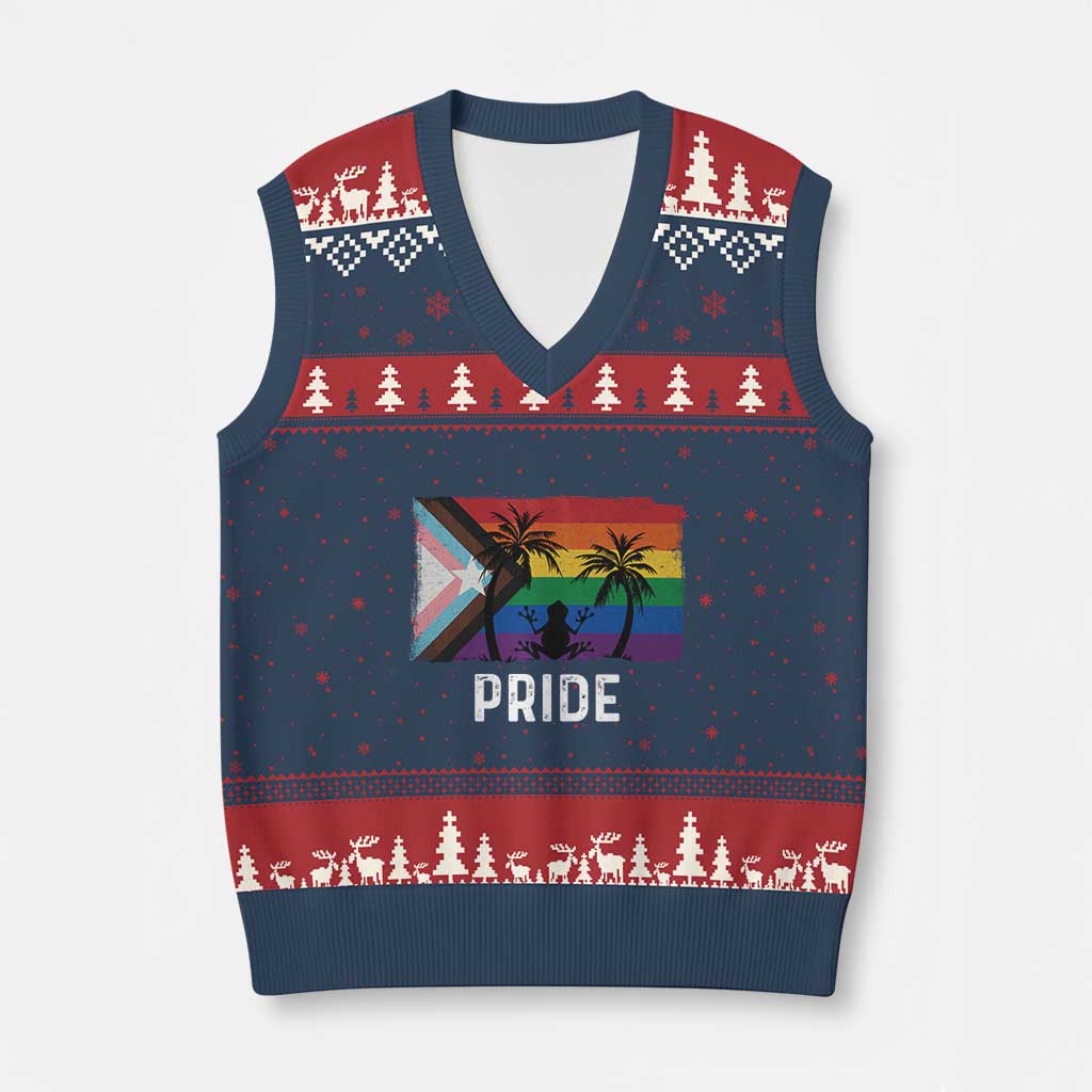 Puerto Rican LGBTQ V-Neck Knit Sweater Vest Boricua Rainbow Flag Pride