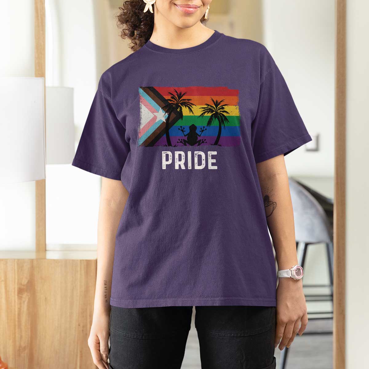 Puerto Rican LGBTQ T Shirt For Women Boricua Rainbow Flag Pride