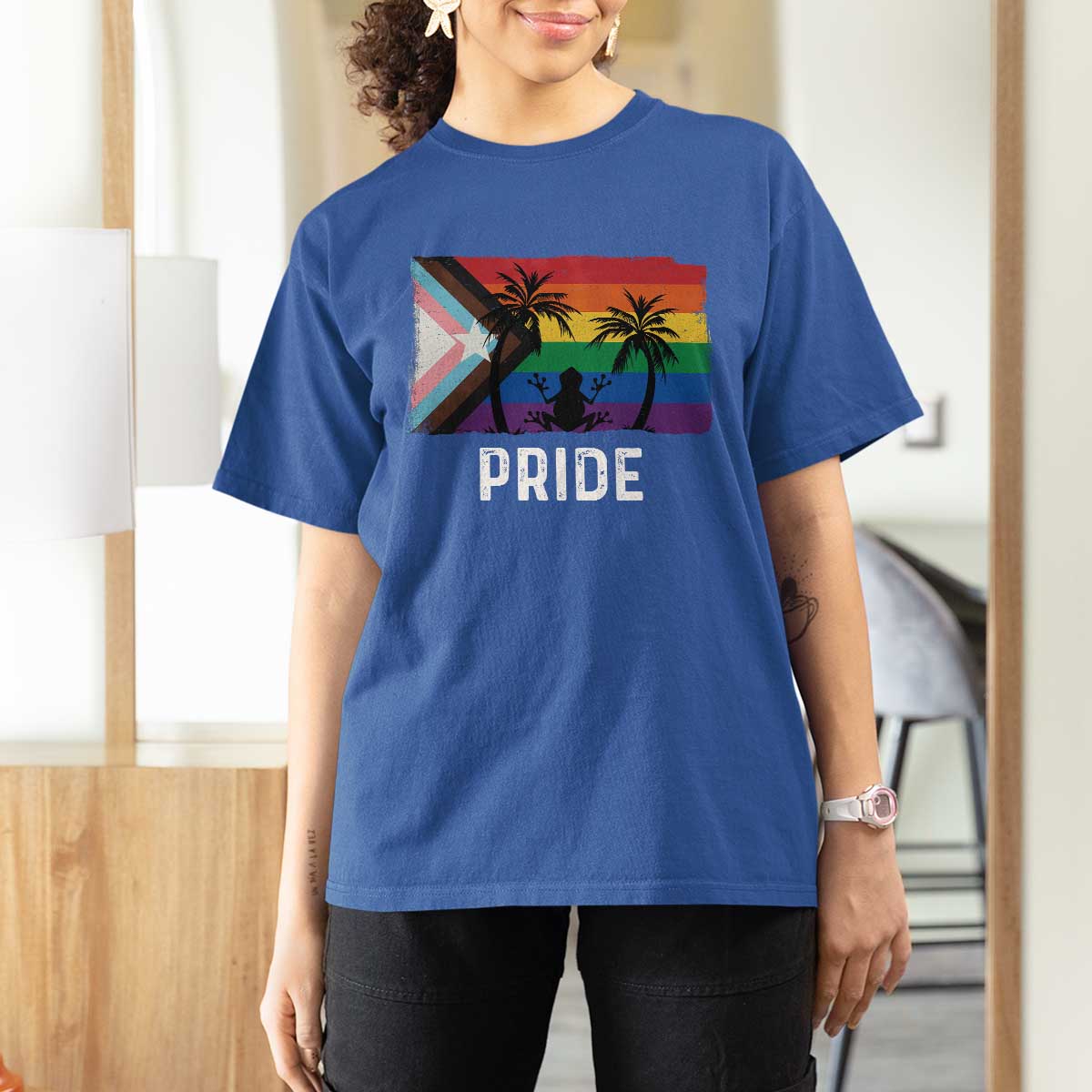 Puerto Rican LGBTQ T Shirt For Women Boricua Rainbow Flag Pride