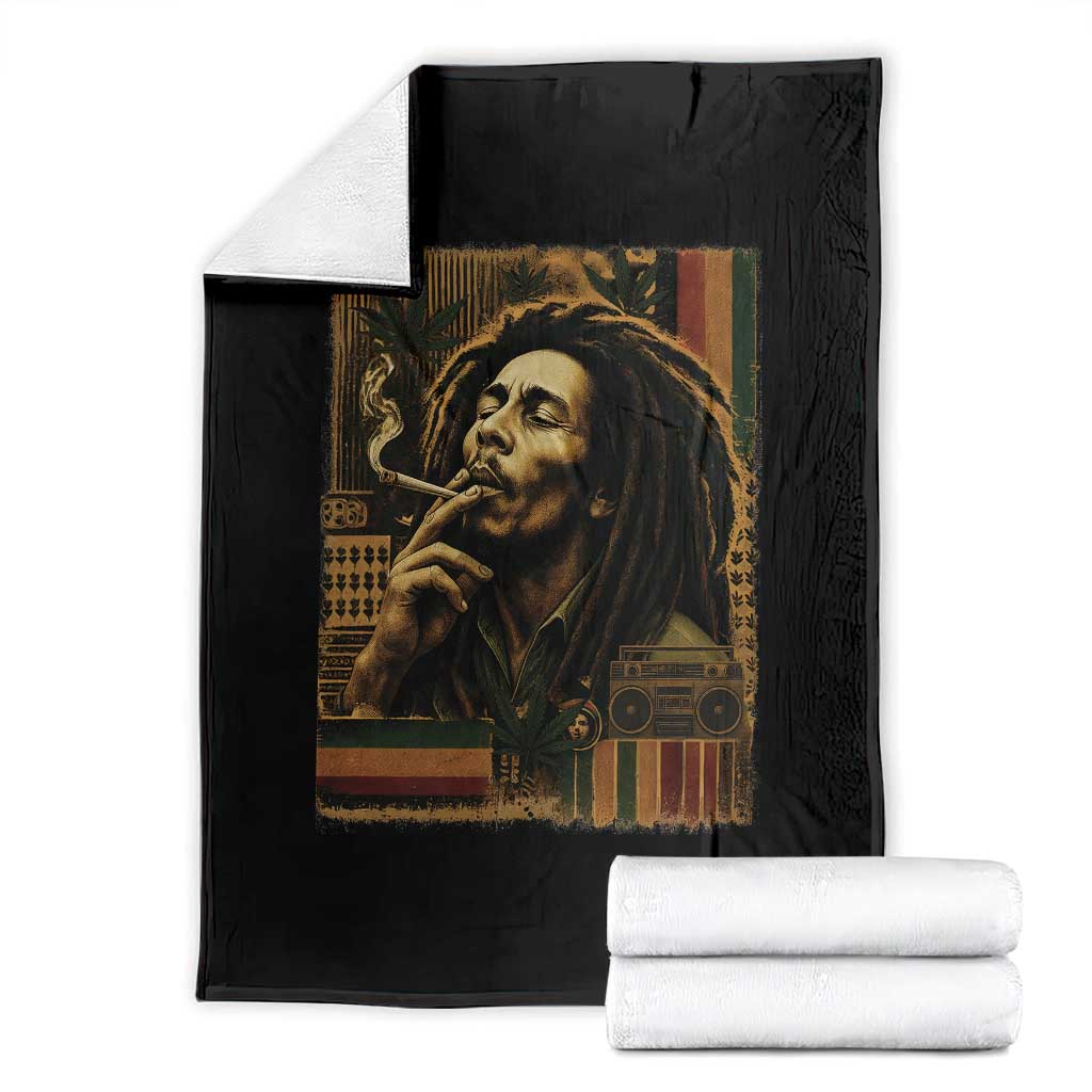 Vintage Marley Guitarist Throw Blanket Rastaman Rastafari Music Vibes Only Rasta Jamaica Reggae - Wonder Print Shop