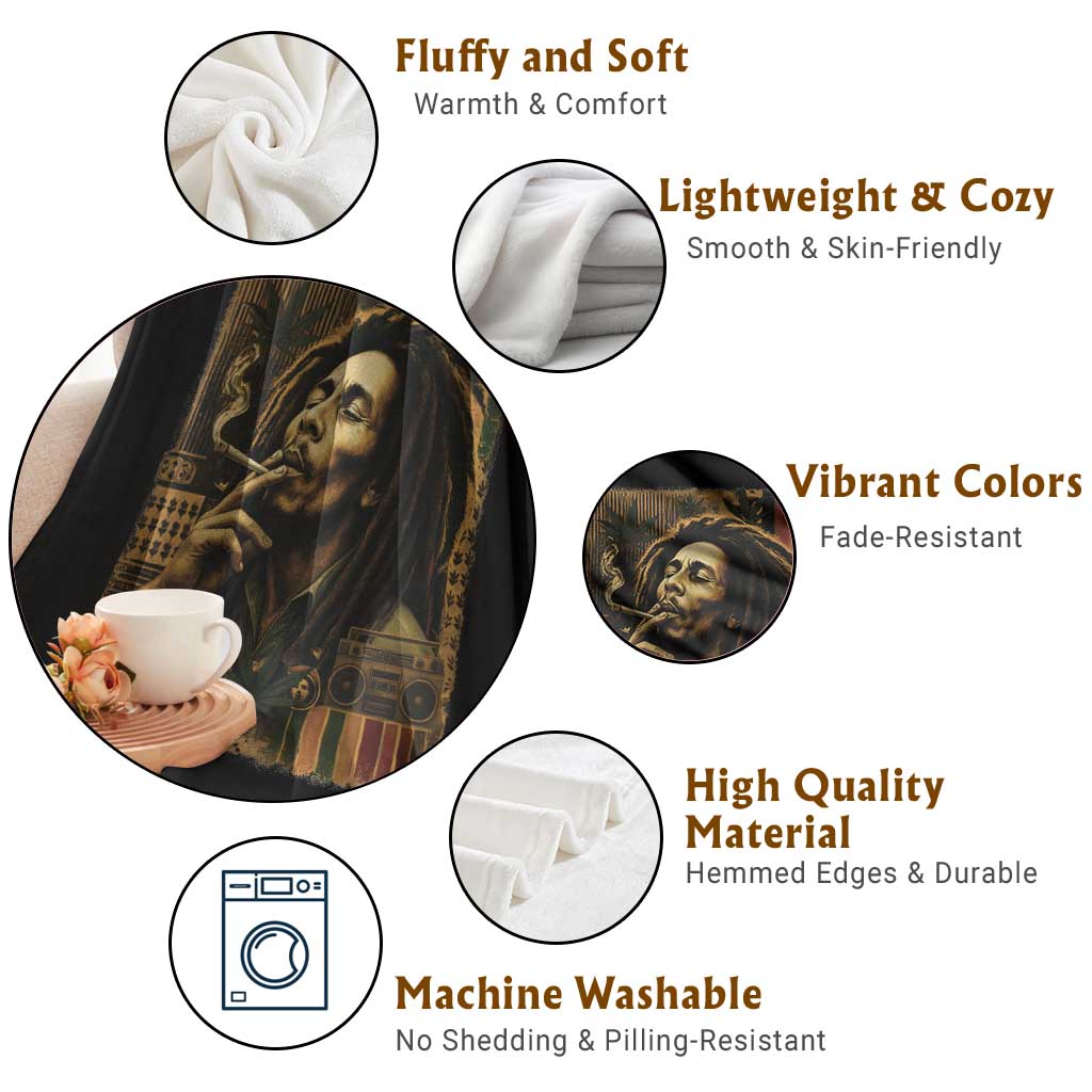 Vintage Marley Guitarist Throw Blanket Rastaman Rastafari Music Vibes Only Rasta Jamaica Reggae - Wonder Print Shop