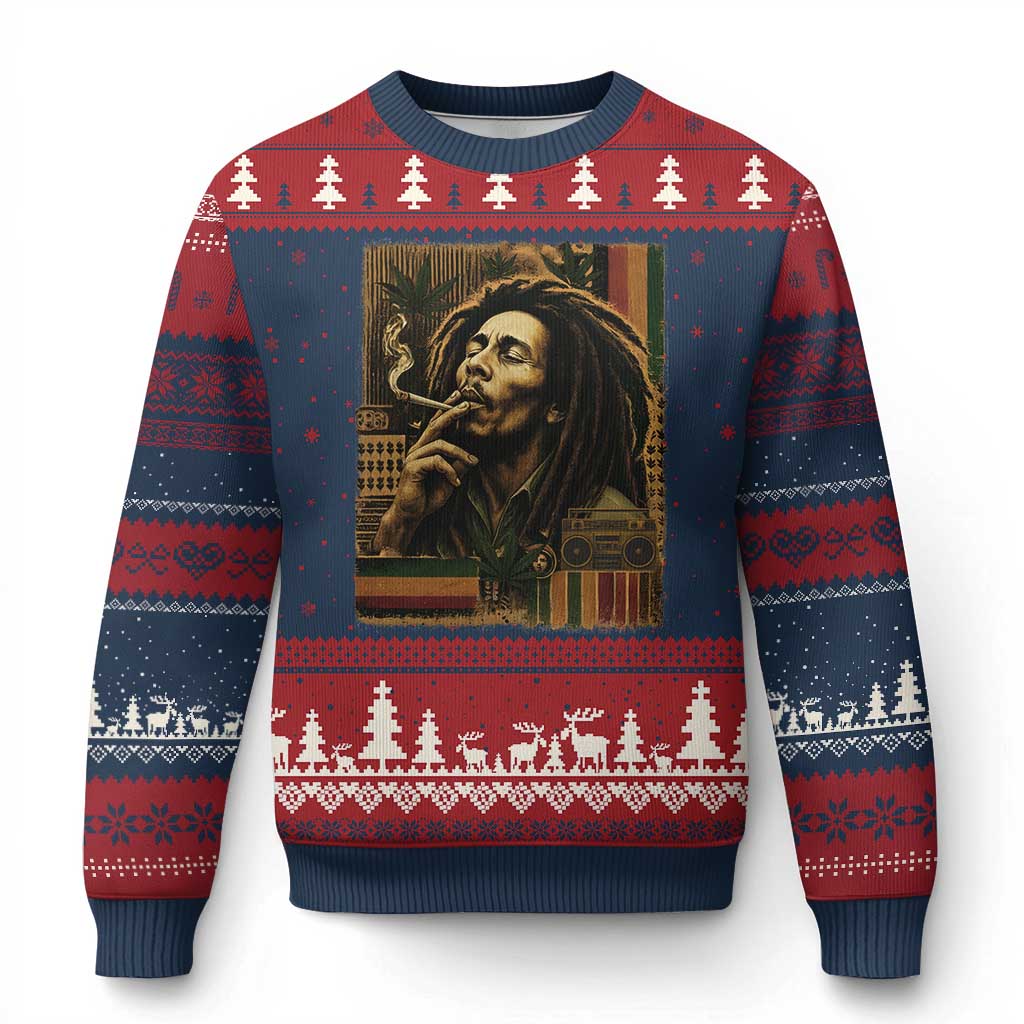 Vintage Marley Guitarist Ugly Christmas Sweater Rastaman Rastafari Music Vibes Only Rasta Jamaica Reggae - Wonder Print Shop