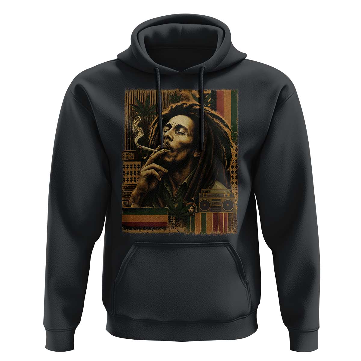 Vintage Marley Guitarist Hoodie Rastaman Rastafari Music Vibes Only Rasta Jamaica Reggae - Wonder Print Shop