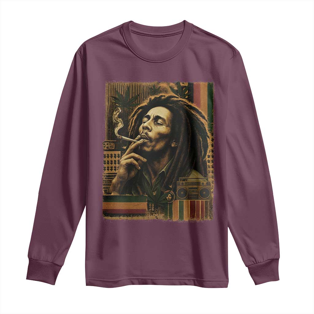 Vintage Marley Guitarist Long Sleeve Shirt Rastaman Rastafari Music Vibes Only Rasta Jamaica Reggae - Wonder Print Shop