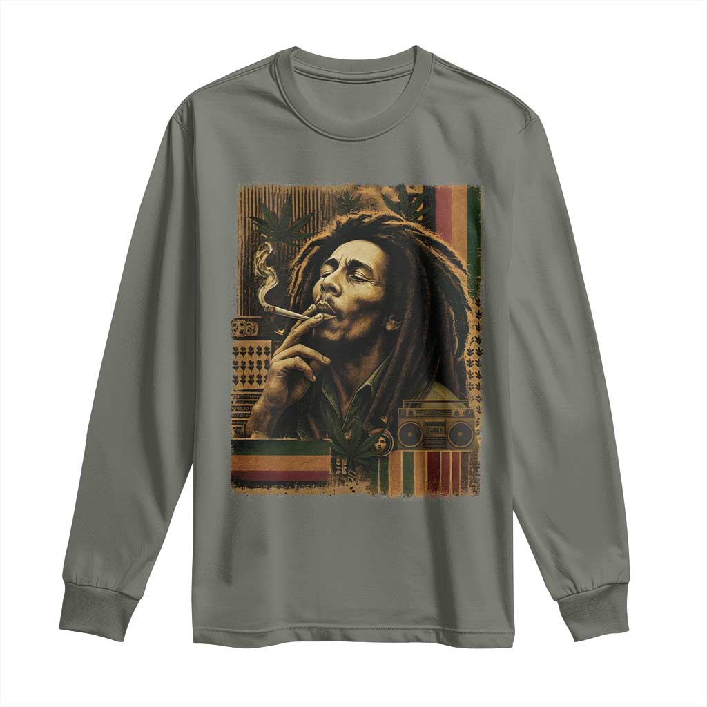 Vintage Marley Guitarist Long Sleeve Shirt Rastaman Rastafari Music Vibes Only Rasta Jamaica Reggae - Wonder Print Shop