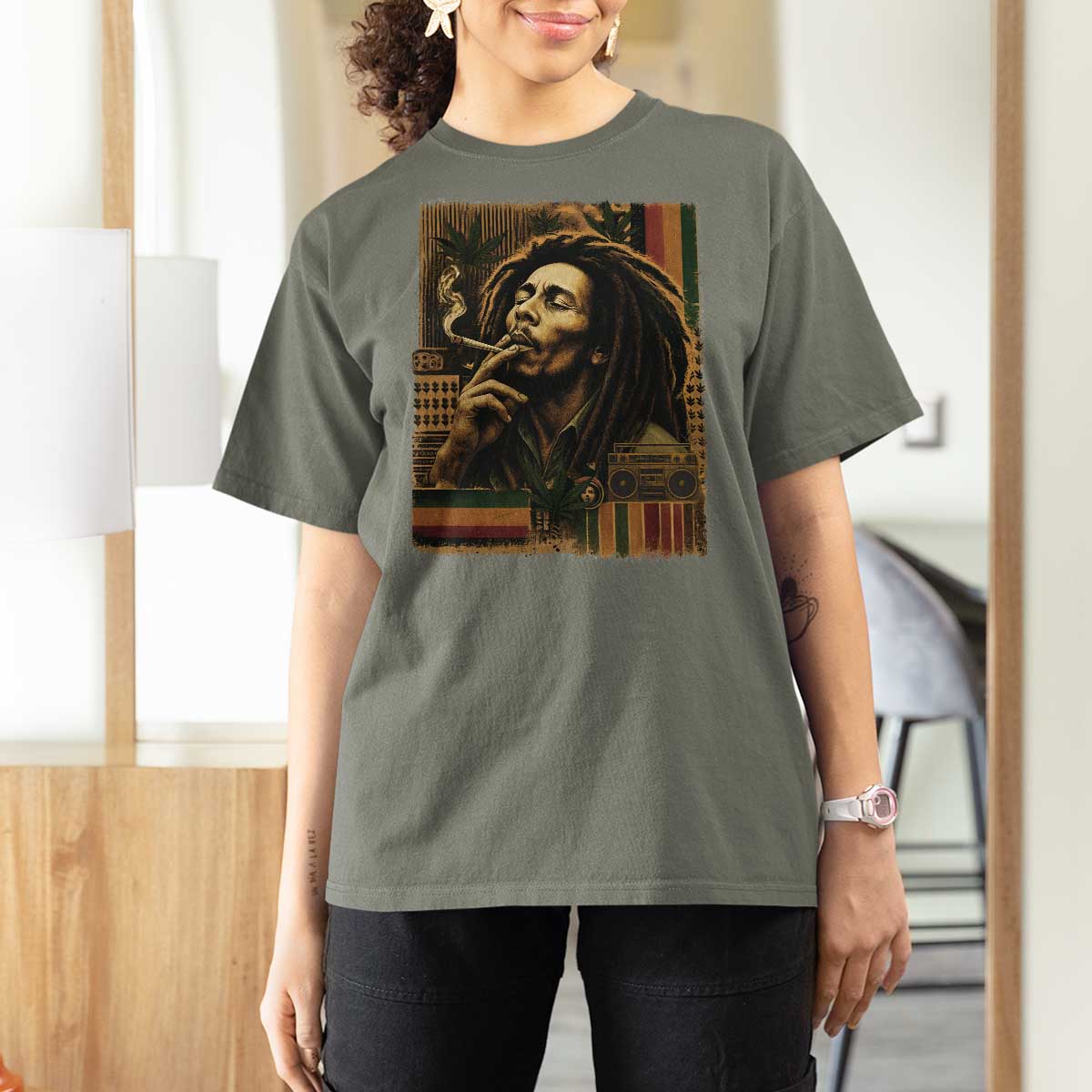Vintage Marley Guitarist T Shirt For Women Rastaman Rastafari Music Vibes Only Rasta Jamaica Reggae - Wonder Print Shop