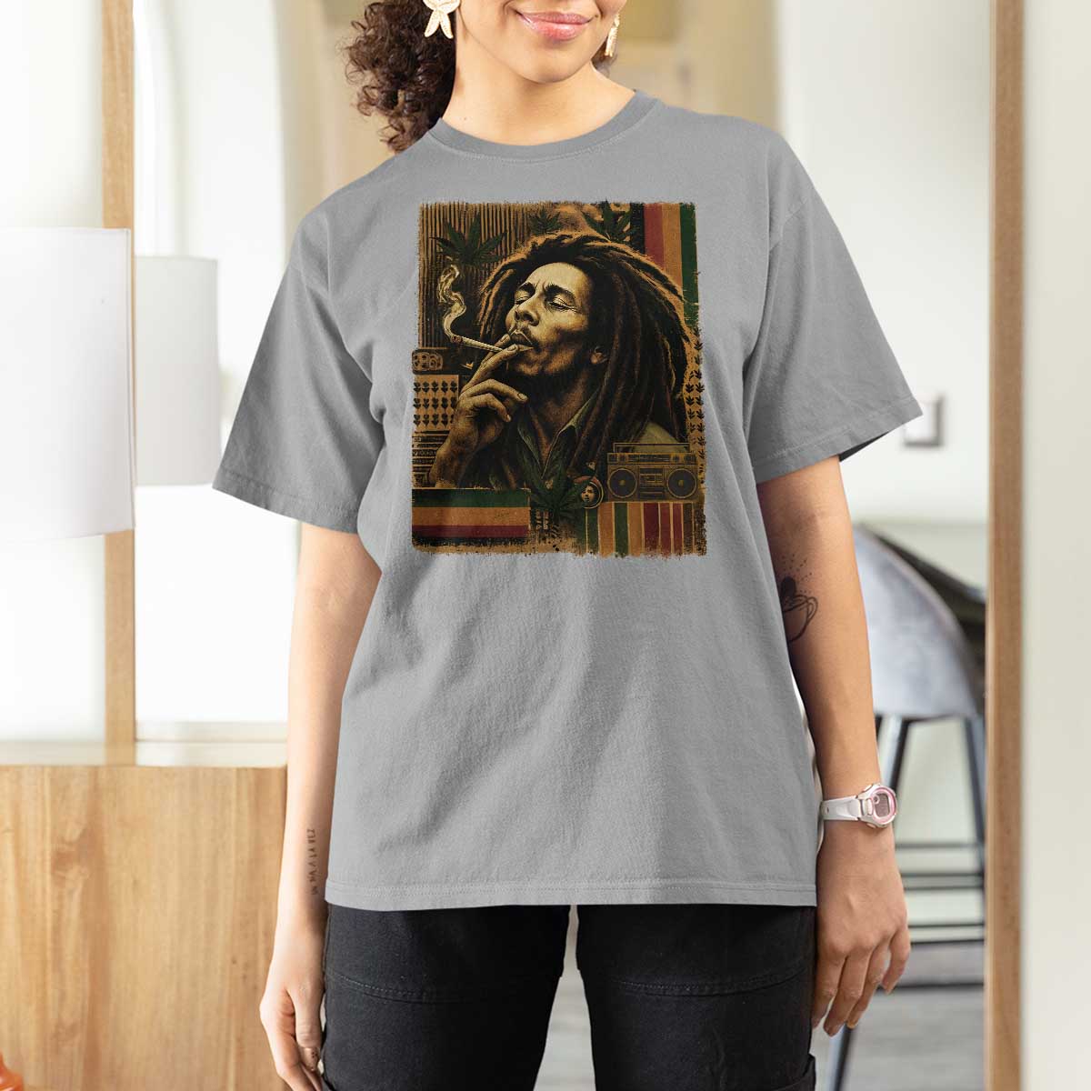Vintage Marley Guitarist T Shirt For Women Rastaman Rastafari Music Vibes Only Rasta Jamaica Reggae - Wonder Print Shop