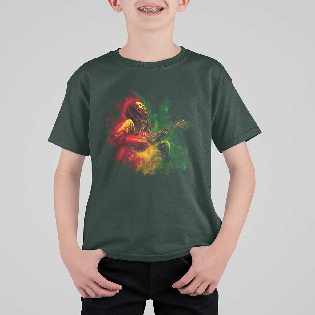 Marley Guitarist T Shirt For Kid Smoke Cannabis Leaf 420 Rastafari Rasta Reggae Music - Wonder Print Shop