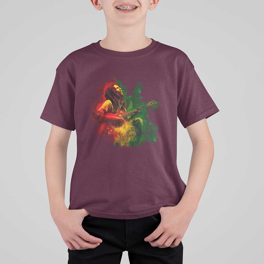 Marley Guitarist T Shirt For Kid Smoke Cannabis Leaf 420 Rastafari Rasta Reggae Music - Wonder Print Shop