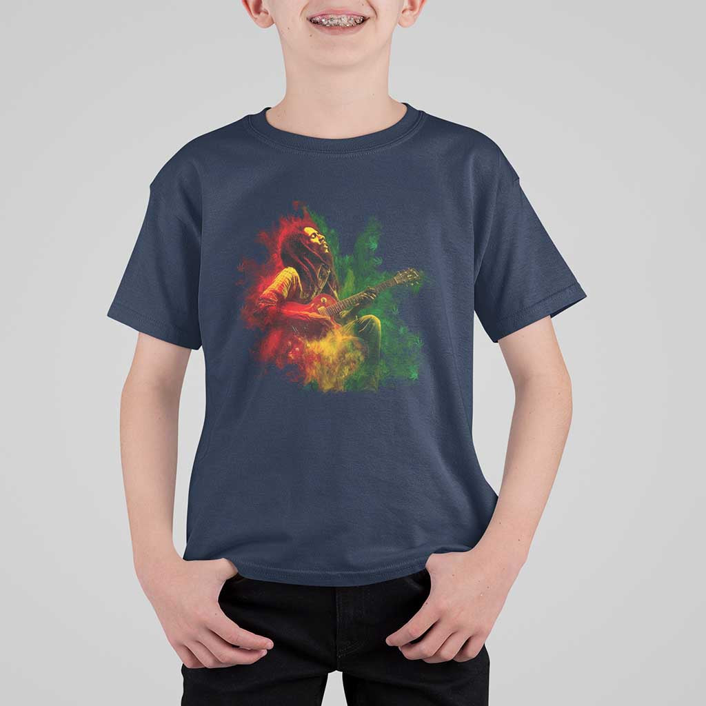 Marley Guitarist T Shirt For Kid Smoke Cannabis Leaf 420 Rastafari Rasta Reggae Music - Wonder Print Shop