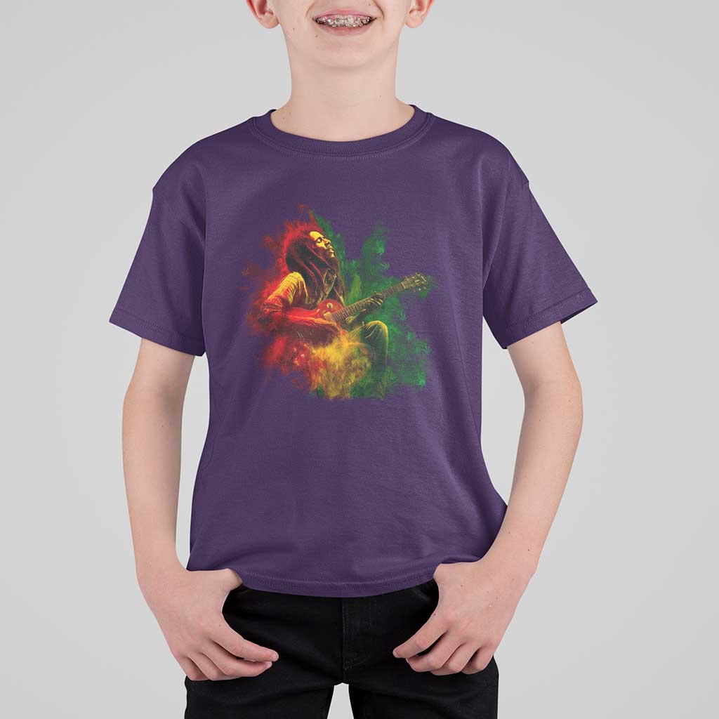 Marley Guitarist T Shirt For Kid Smoke Cannabis Leaf 420 Rastafari Rasta Reggae Music - Wonder Print Shop