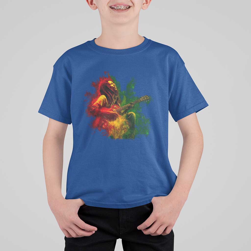 Marley Guitarist T Shirt For Kid Smoke Cannabis Leaf 420 Rastafari Rasta Reggae Music - Wonder Print Shop