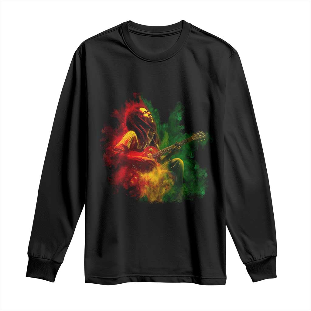 Marley Guitarist Long Sleeve Shirt Smoke Cannabis Leaf 420 Rastafari Rasta Reggae Music - Wonder Print Shop