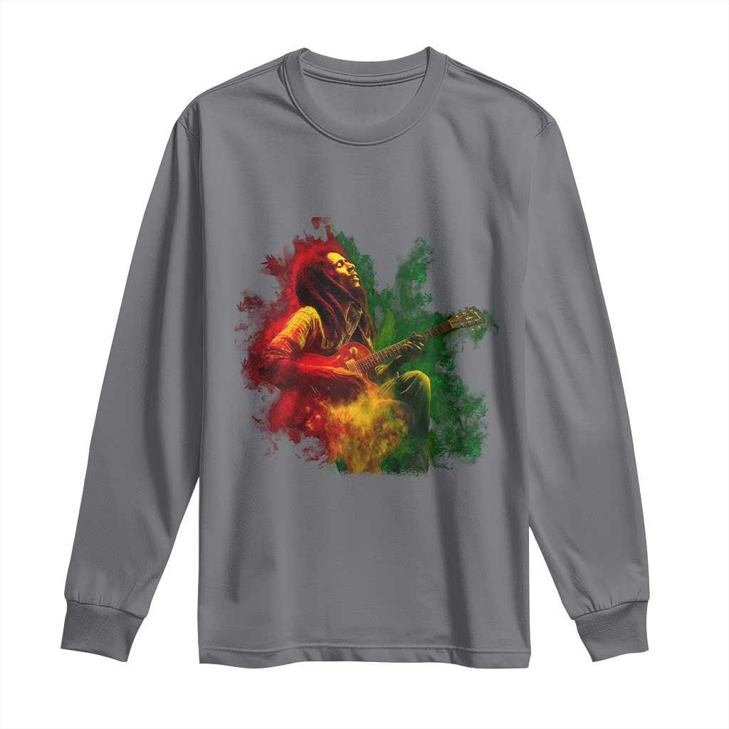 Marley Guitarist Long Sleeve Shirt Smoke Cannabis Leaf 420 Rastafari Rasta Reggae Music - Wonder Print Shop