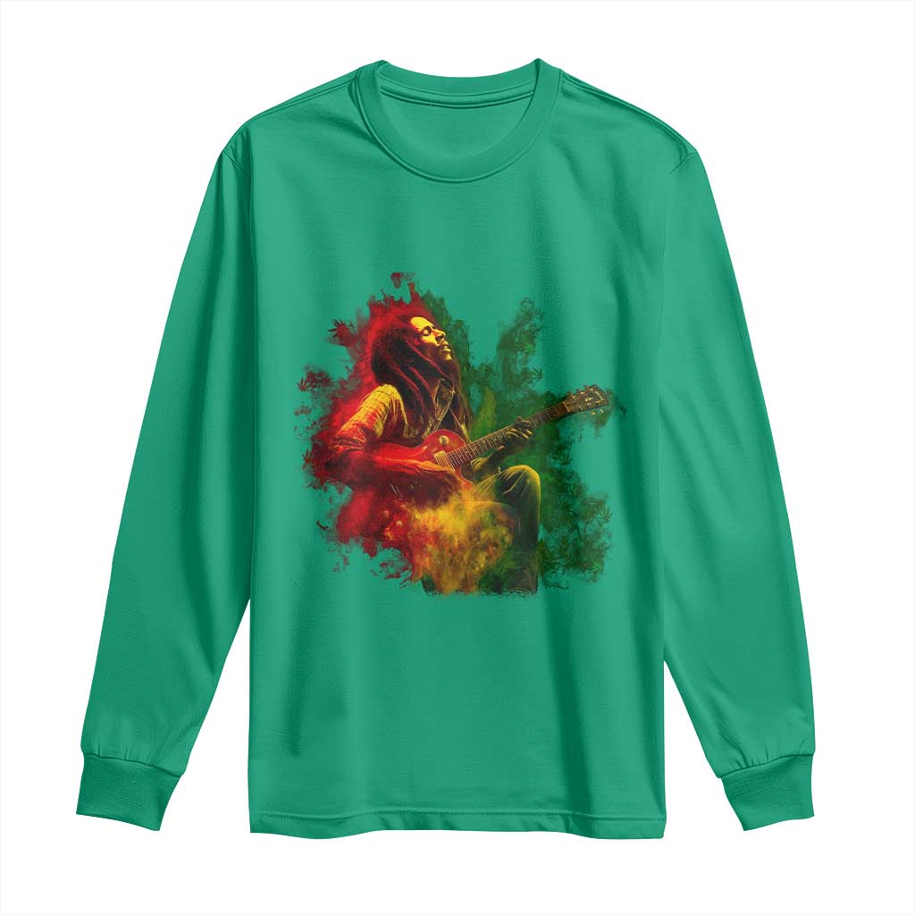 Marley Guitarist Long Sleeve Shirt Smoke Cannabis Leaf 420 Rastafari Rasta Reggae Music - Wonder Print Shop