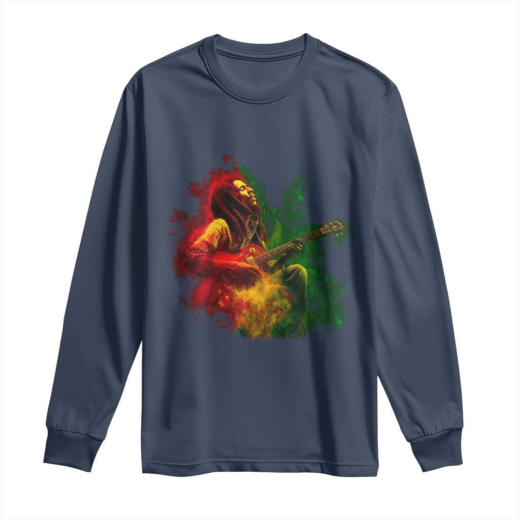 Marley Guitarist Long Sleeve Shirt Smoke Cannabis Leaf 420 Rastafari Rasta Reggae Music - Wonder Print Shop