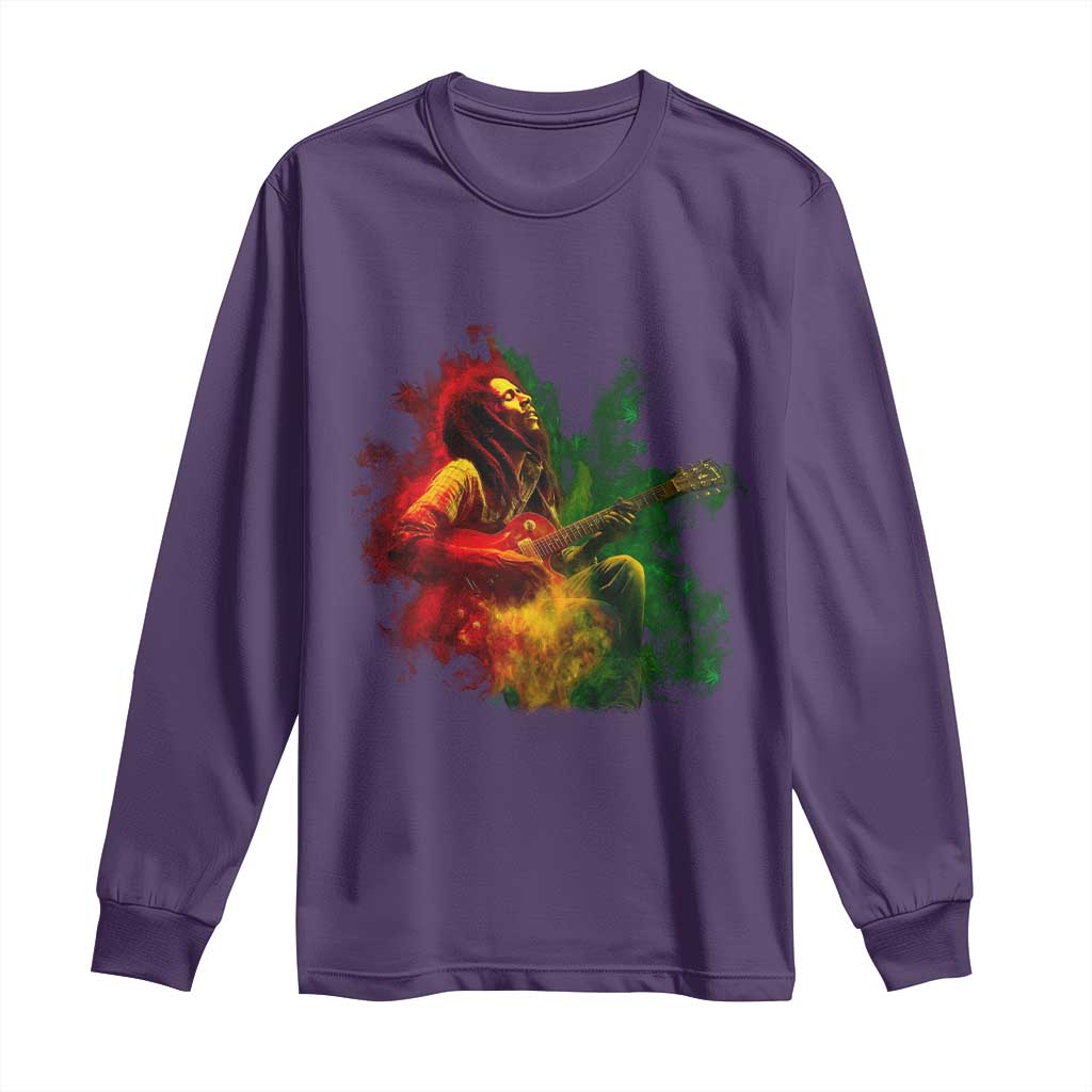 Marley Guitarist Long Sleeve Shirt Smoke Cannabis Leaf 420 Rastafari Rasta Reggae Music - Wonder Print Shop