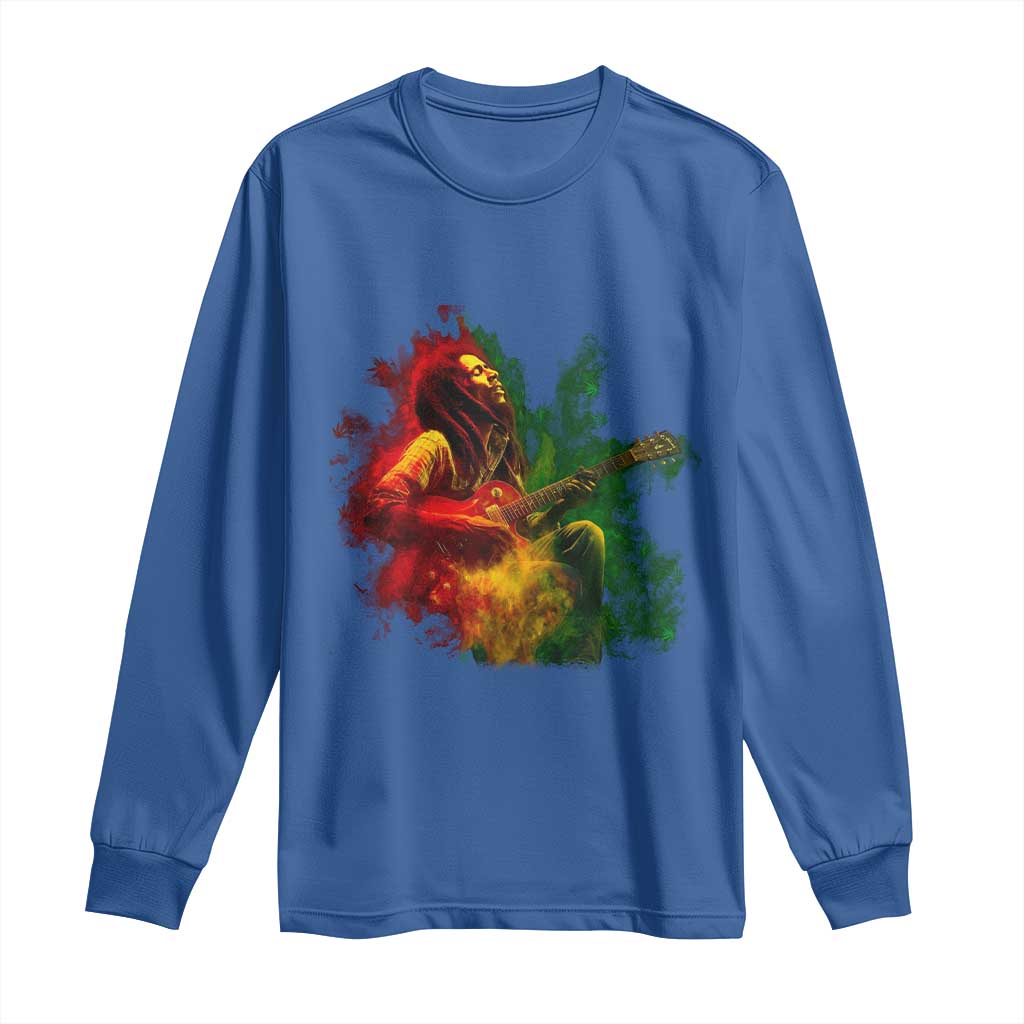 Marley Guitarist Long Sleeve Shirt Smoke Cannabis Leaf 420 Rastafari Rasta Reggae Music - Wonder Print Shop