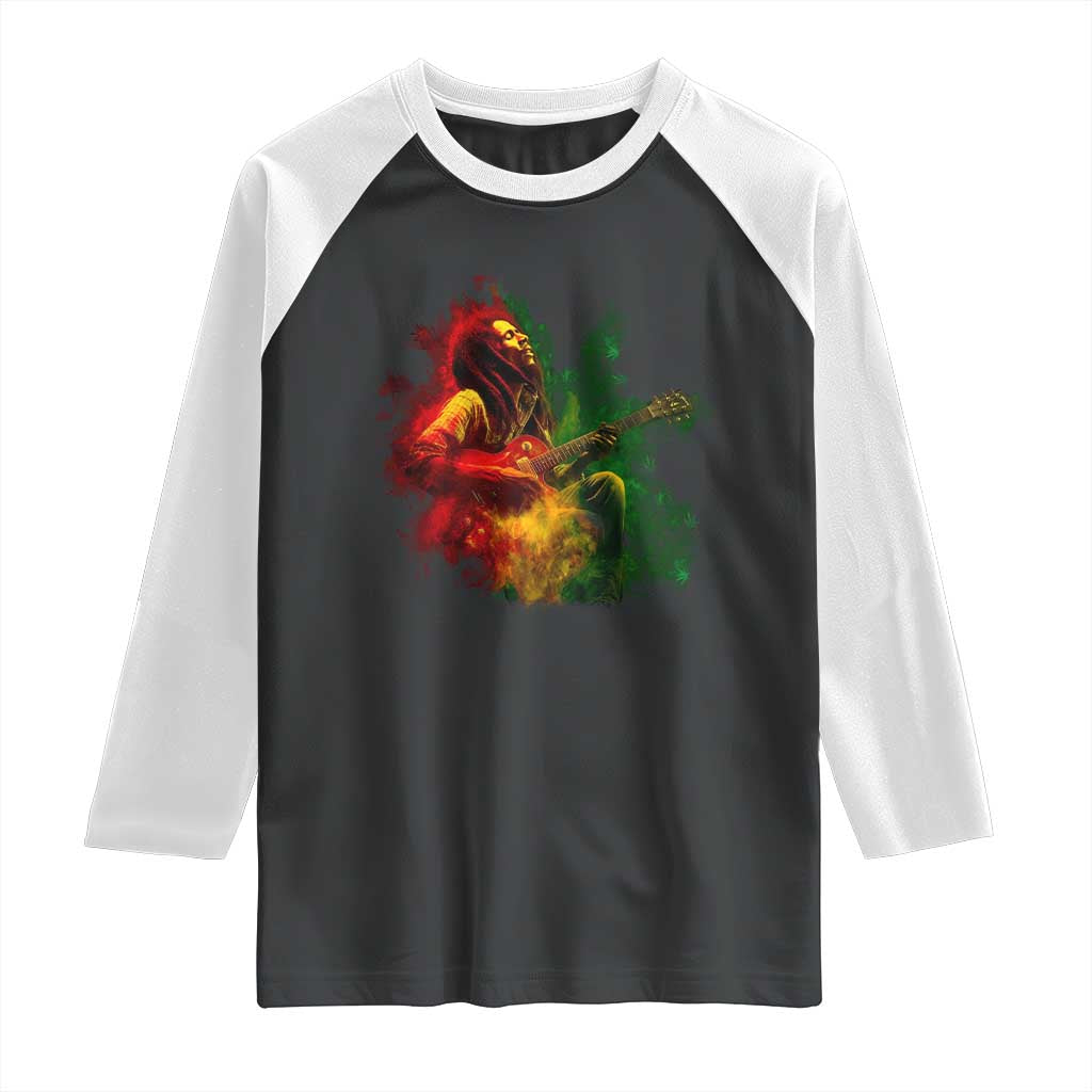 Marley Guitarist Raglan Shirt Smoke Cannabis Leaf 420 Rastafari Rasta Reggae Music - Wonder Print Shop