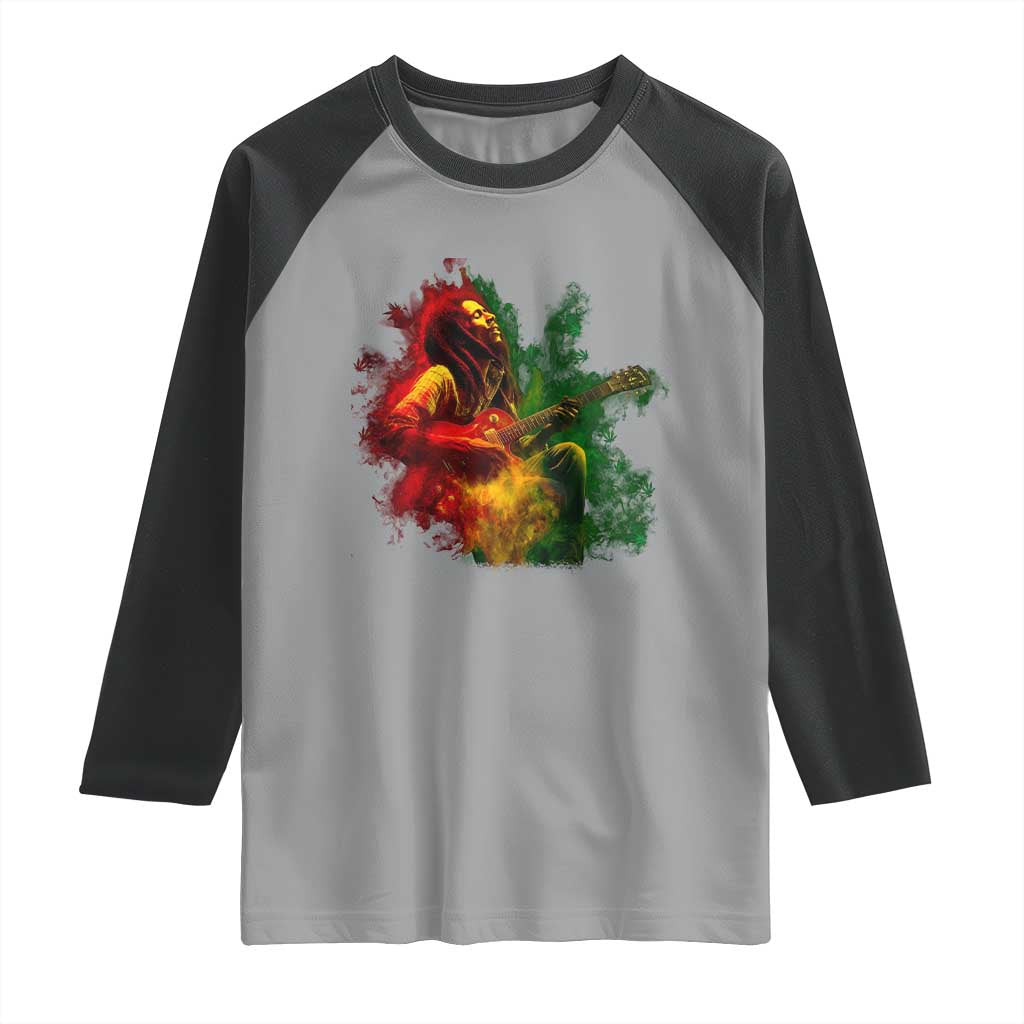 Marley Guitarist Raglan Shirt Smoke Cannabis Leaf 420 Rastafari Rasta Reggae Music - Wonder Print Shop