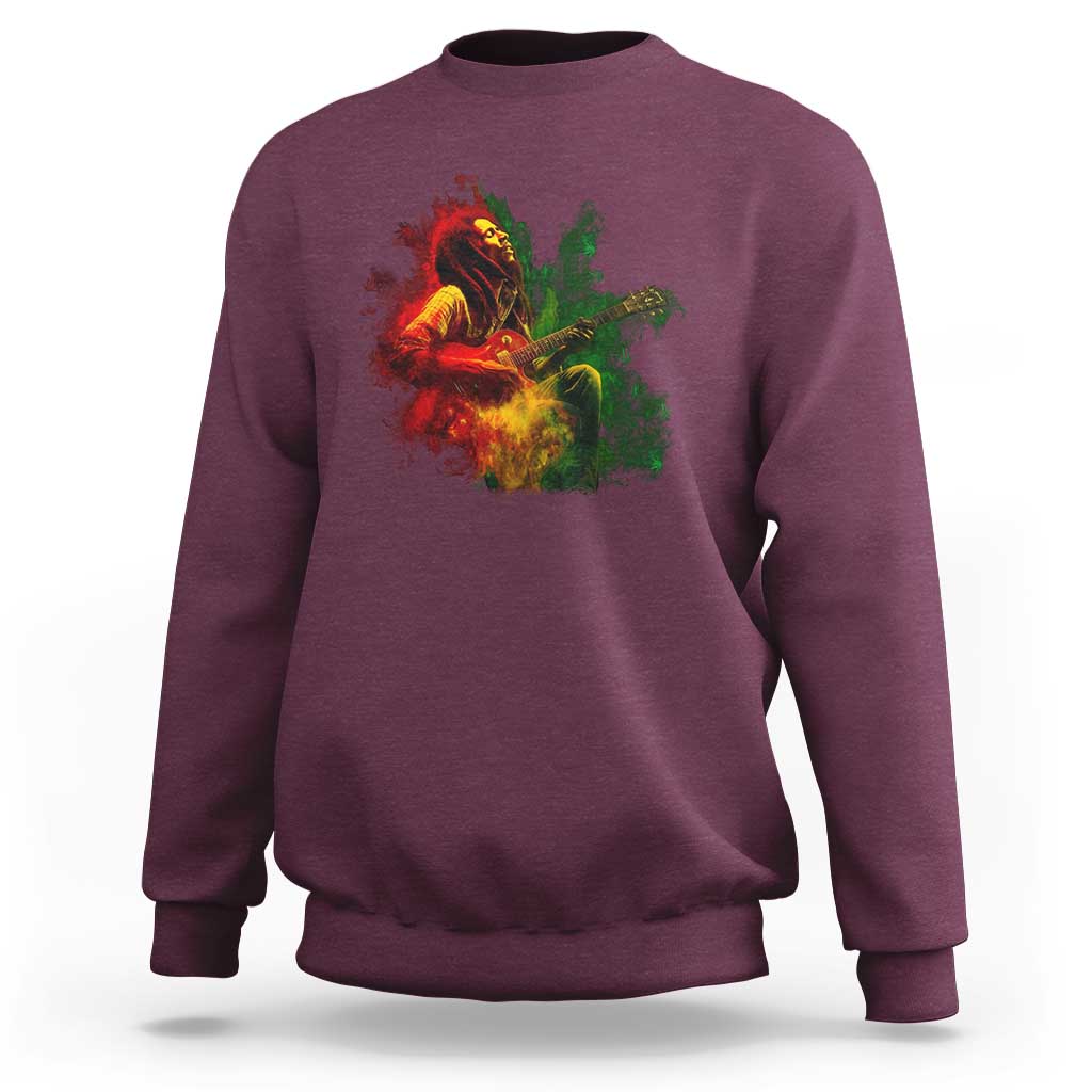 Marley Guitarist Sweatshirt Smoke Cannabis Leaf 420 Rastafari Rasta Reggae Music - Wonder Print Shop