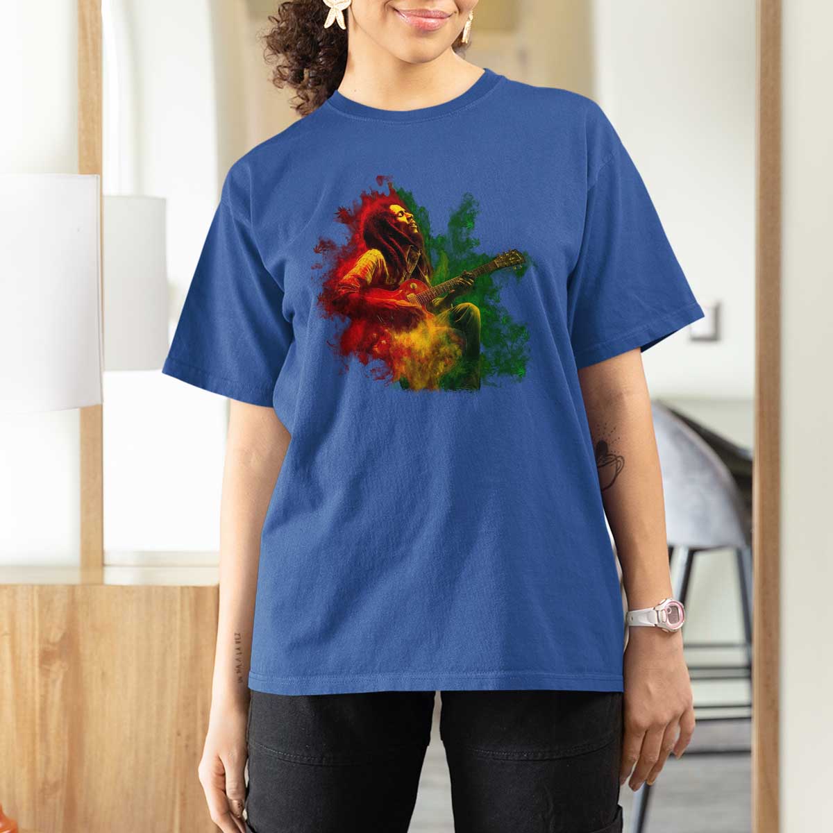 Marley Guitarist T Shirt For Women Smoke Cannabis Leaf 420 Rastafari Rasta Reggae Music - Wonder Print Shop