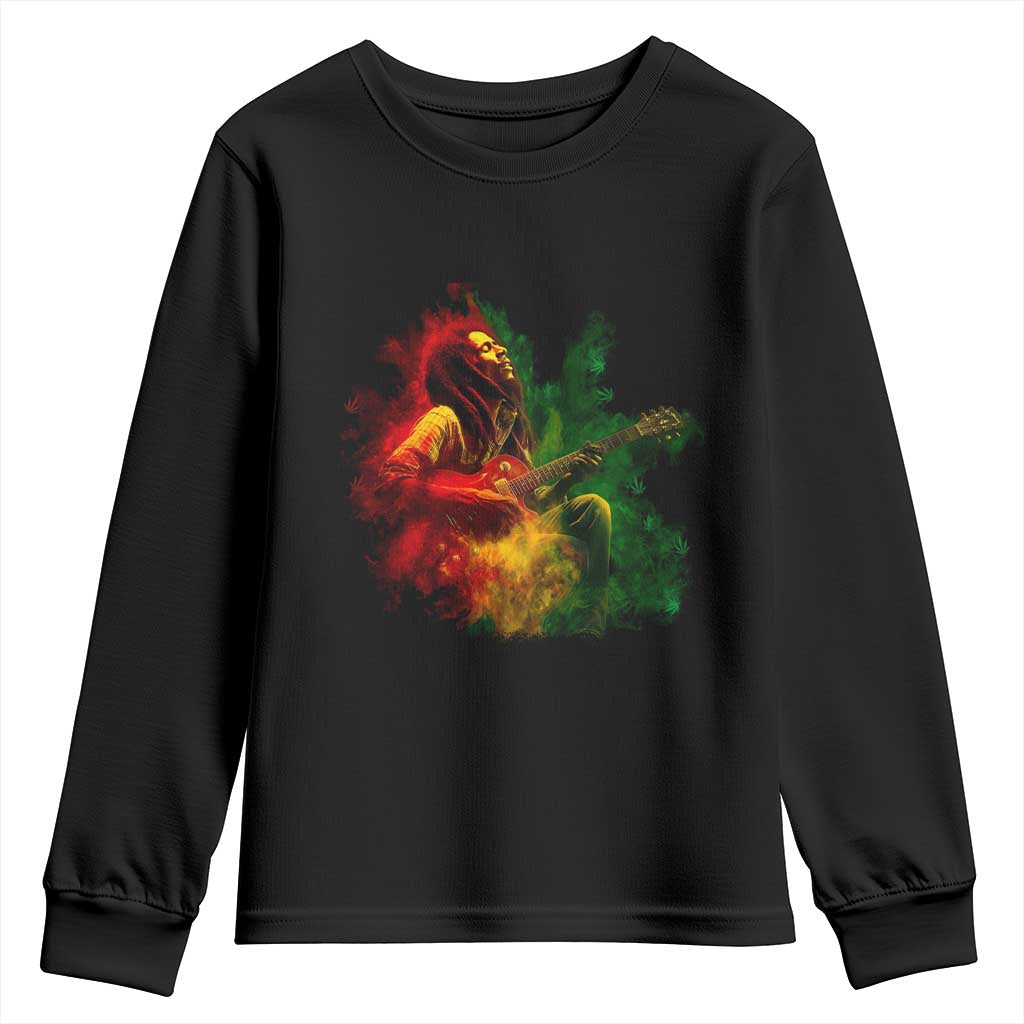 Marley Guitarist Youth Sweatshirt Smoke Cannabis Leaf 420 Rastafari Rasta Reggae Music - Wonder Print Shop