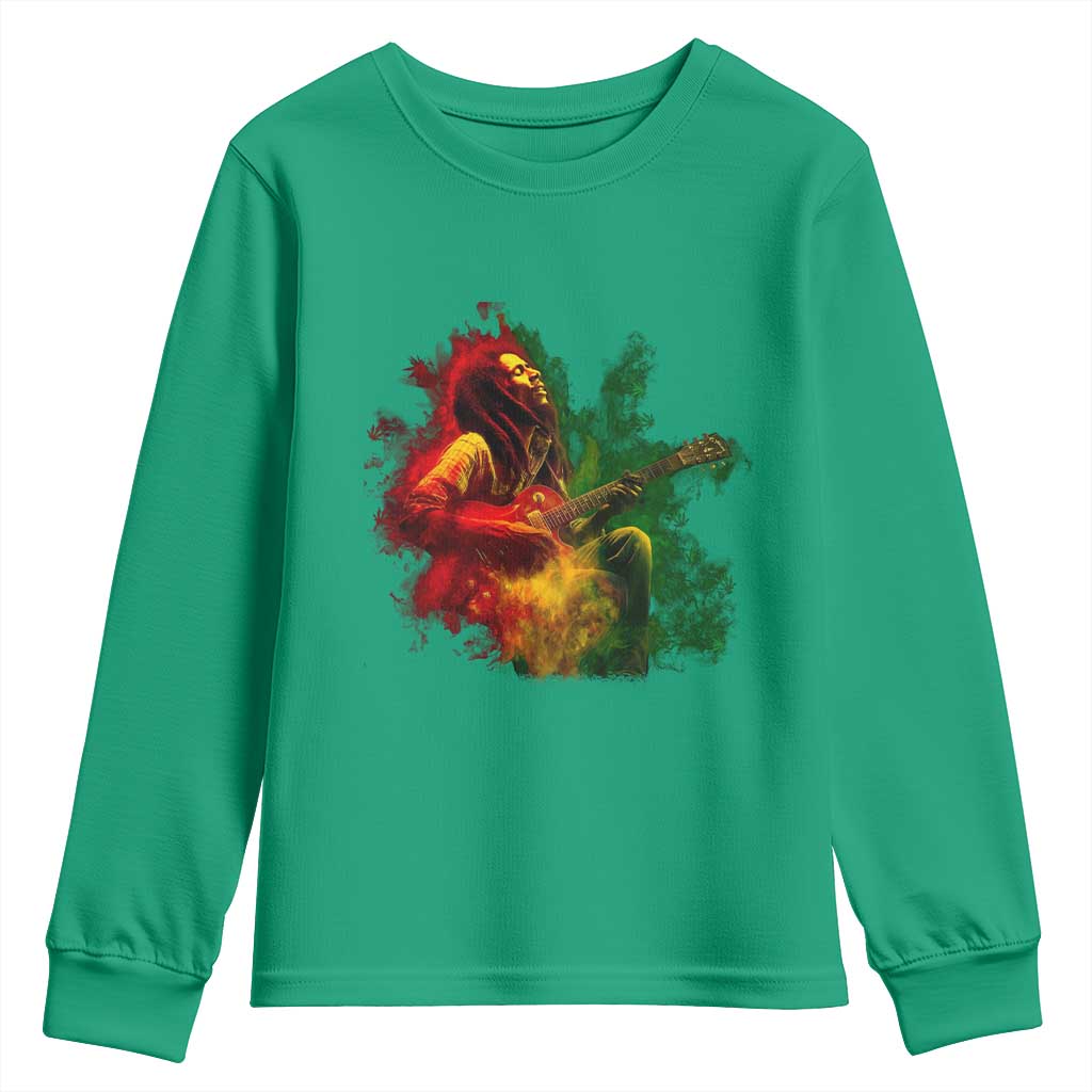Marley Guitarist Youth Sweatshirt Smoke Cannabis Leaf 420 Rastafari Rasta Reggae Music - Wonder Print Shop