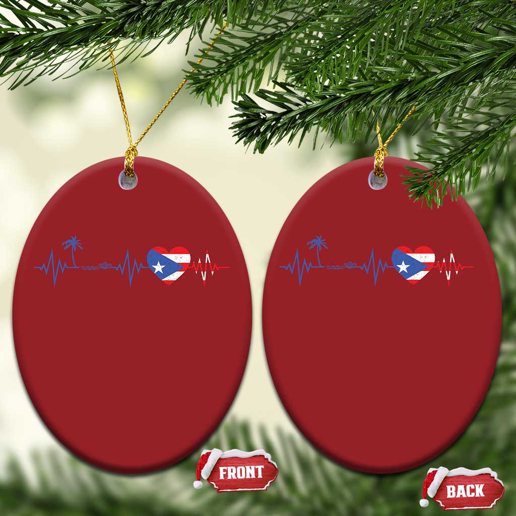 Puerto Rico Flag Christmas Ornament Heartbeat EKG Pulse Boricua Pride Summer Beach - Wonder Print Shop