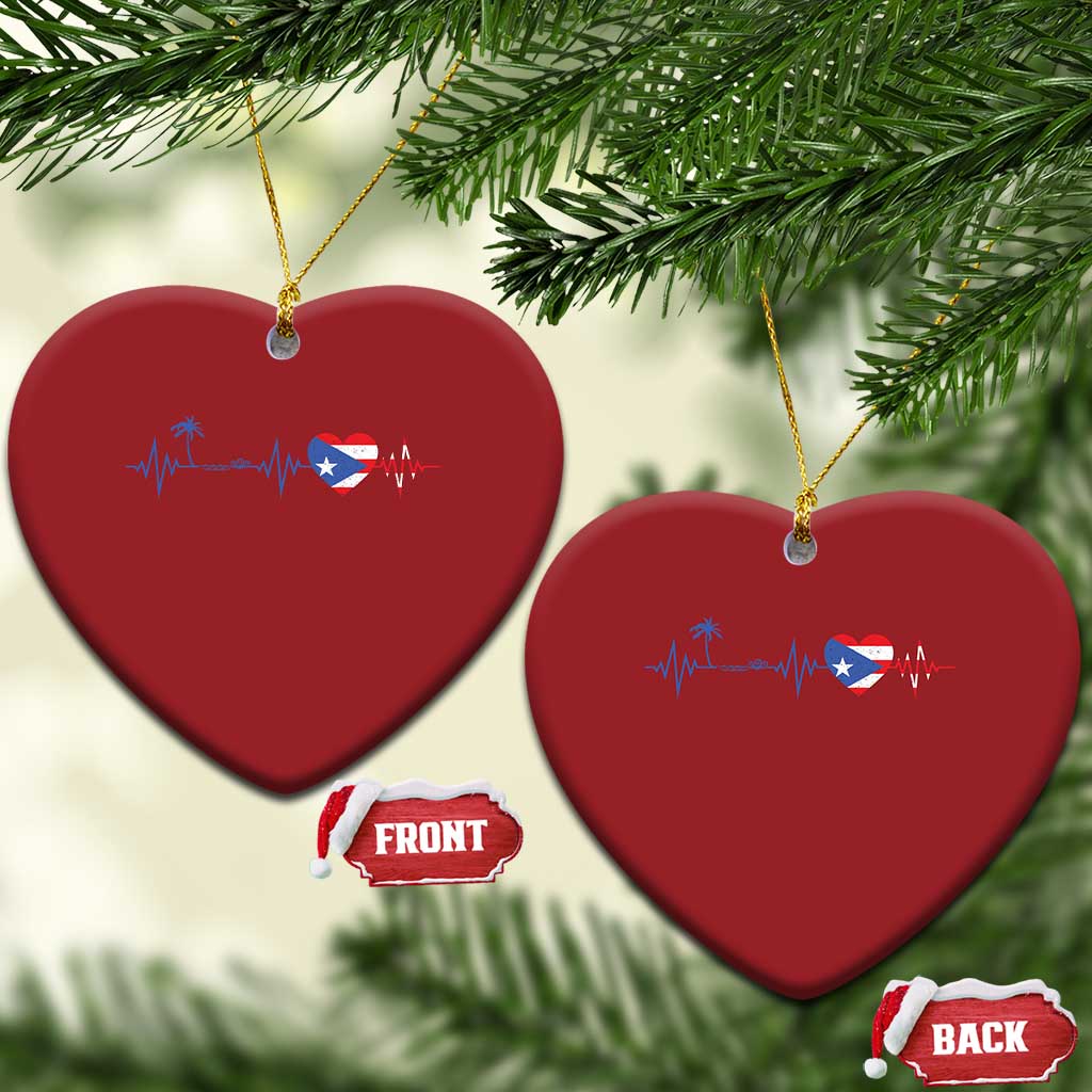 Puerto Rico Flag Christmas Ornament Heartbeat EKG Pulse Boricua Pride Summer Beach - Wonder Print Shop