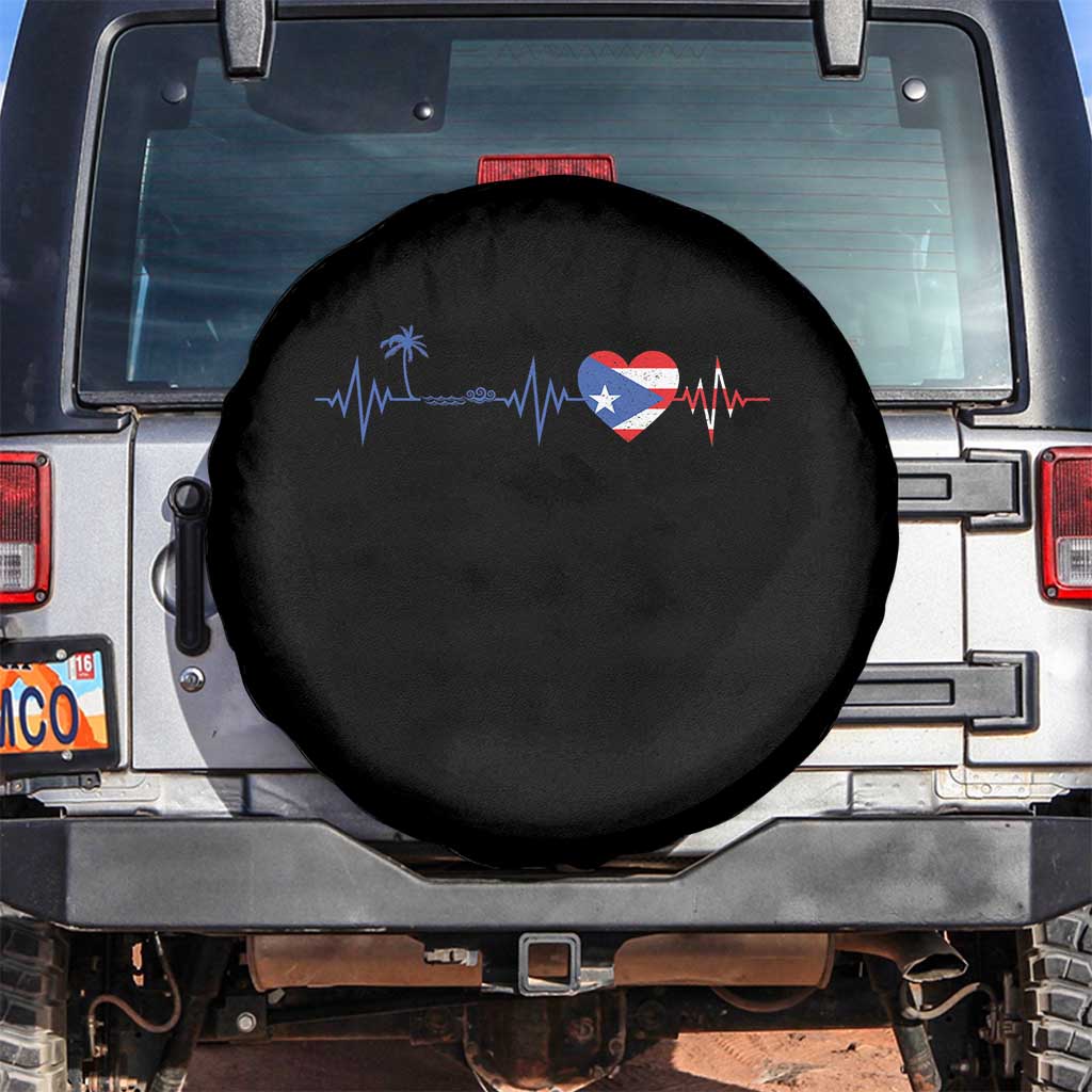 Puerto Rico Flag Spare Tire Cover Heartbeat EKG Pulse Boricua Pride Summer Beach - Wonder Print Shop