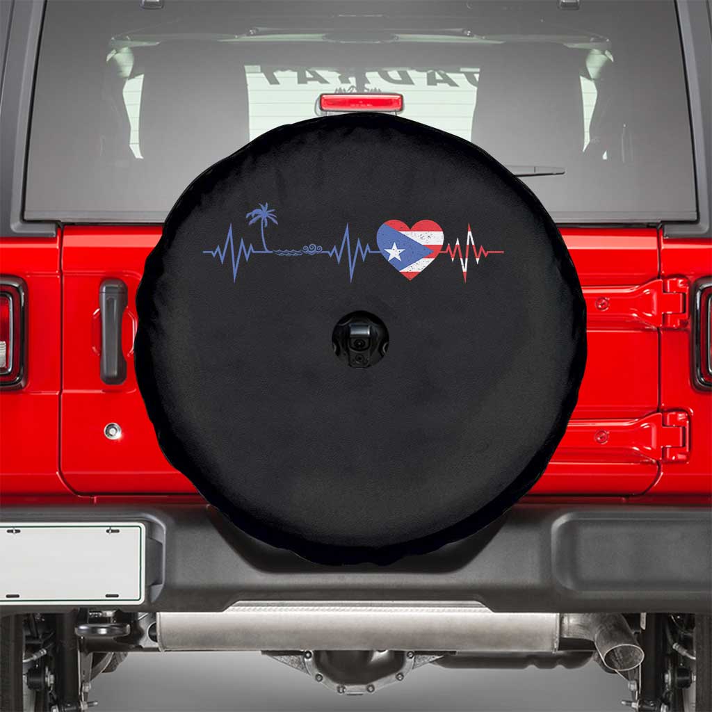 Puerto Rico Flag Spare Tire Cover Heartbeat EKG Pulse Boricua Pride Summer Beach - Wonder Print Shop