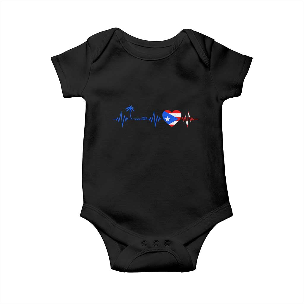 Puerto Rico Flag Baby Onesie Heartbeat EKG Pulse Boricua Pride Summer Beach - Wonder Print Shop