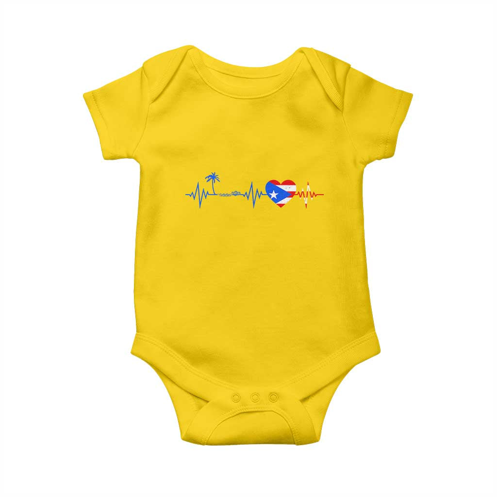 Puerto Rico Flag Baby Onesie Heartbeat EKG Pulse Boricua Pride Summer Beach - Wonder Print Shop